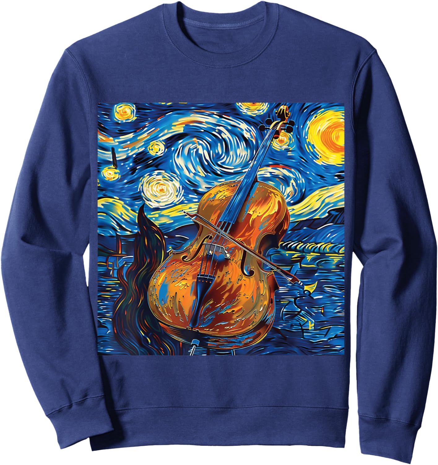 Cello Art Style Starry Sky Night Swing Music Sweatshirt - Sweatshirt | Navy