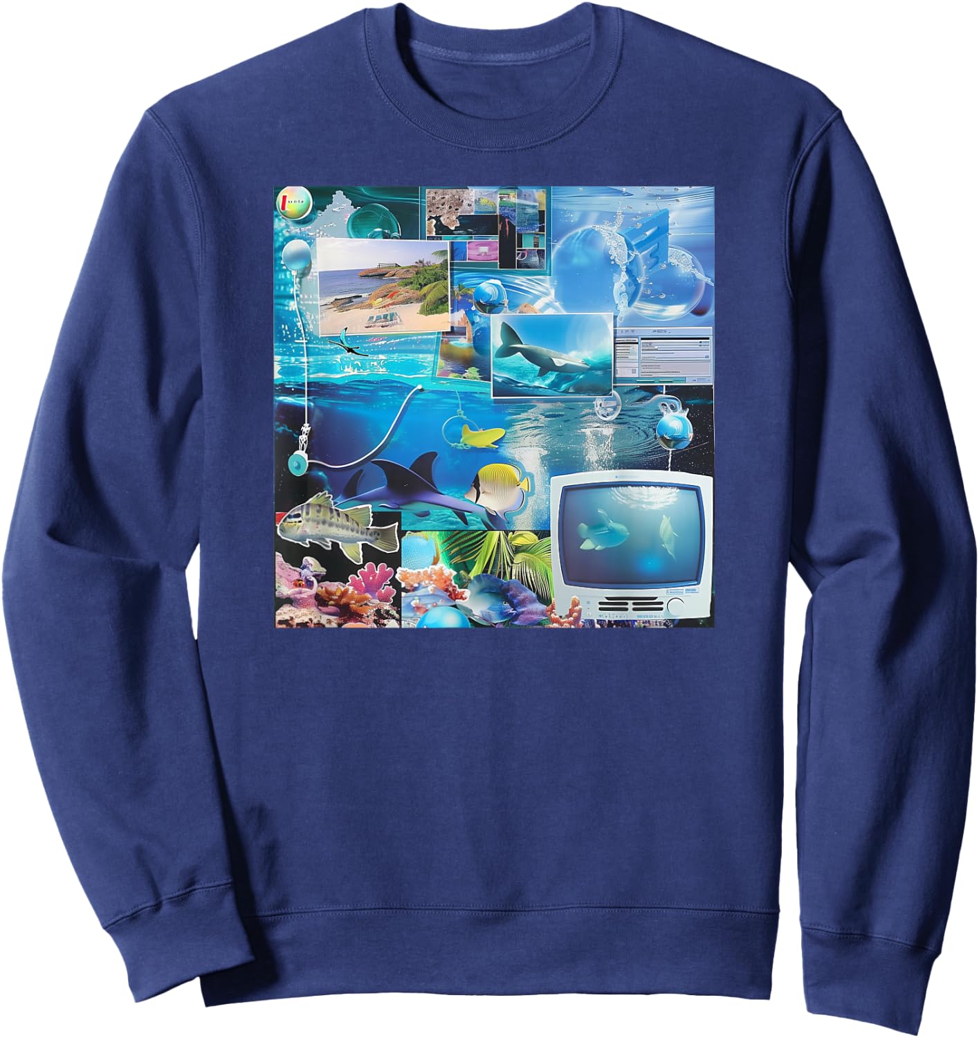 Alphainceptions Frutiger Aero Retro Vibes , Small, Black Sweatshirt - Sweatshirt | Navy
