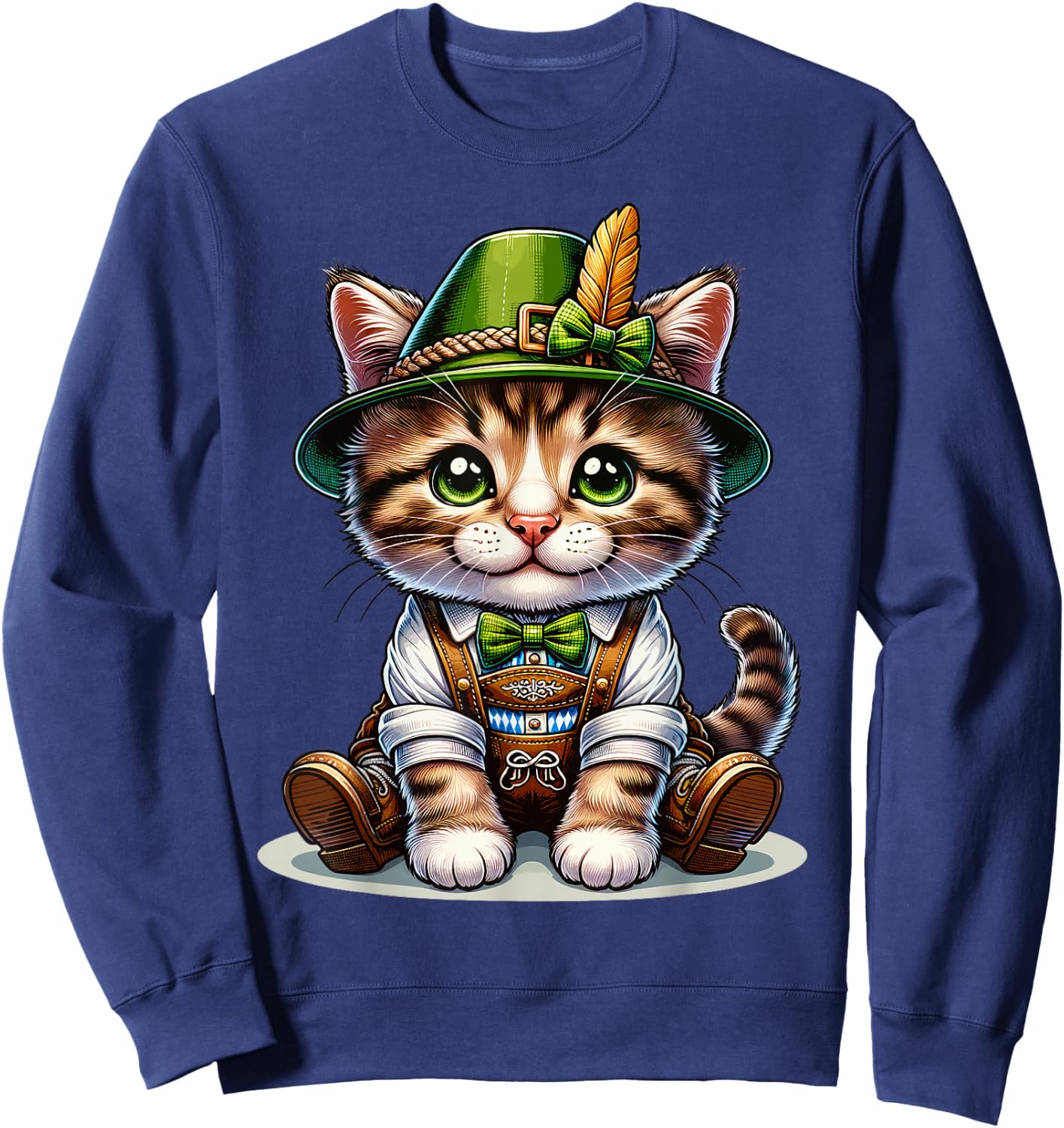 Oktoberfest Cat Funny German Bavarian Lederhosen Cat Lover Sweatshirt - Sweatshirt | Navy