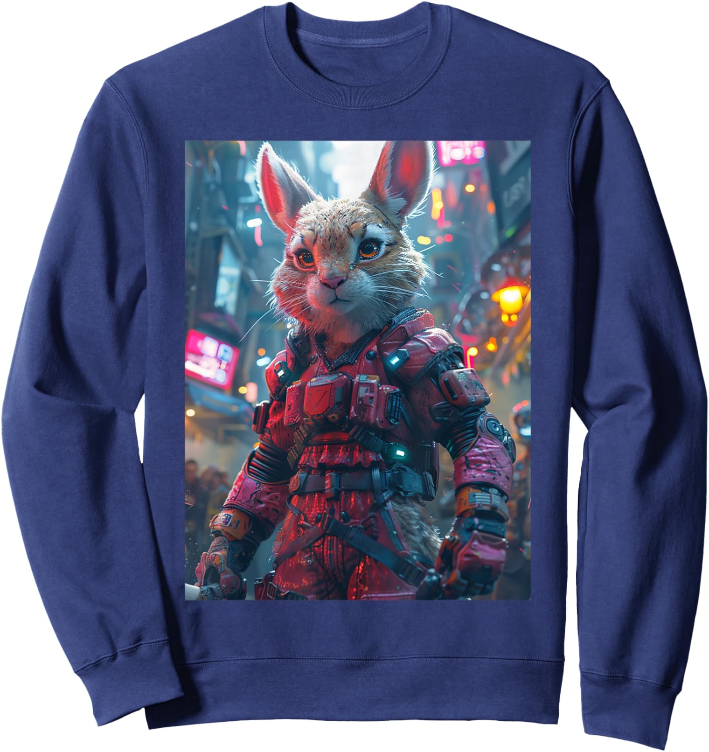 Synthwave Retrowave Rabbit 70s 80s Colorful Graphic Sweatshirt - Sweatshirt | Navy