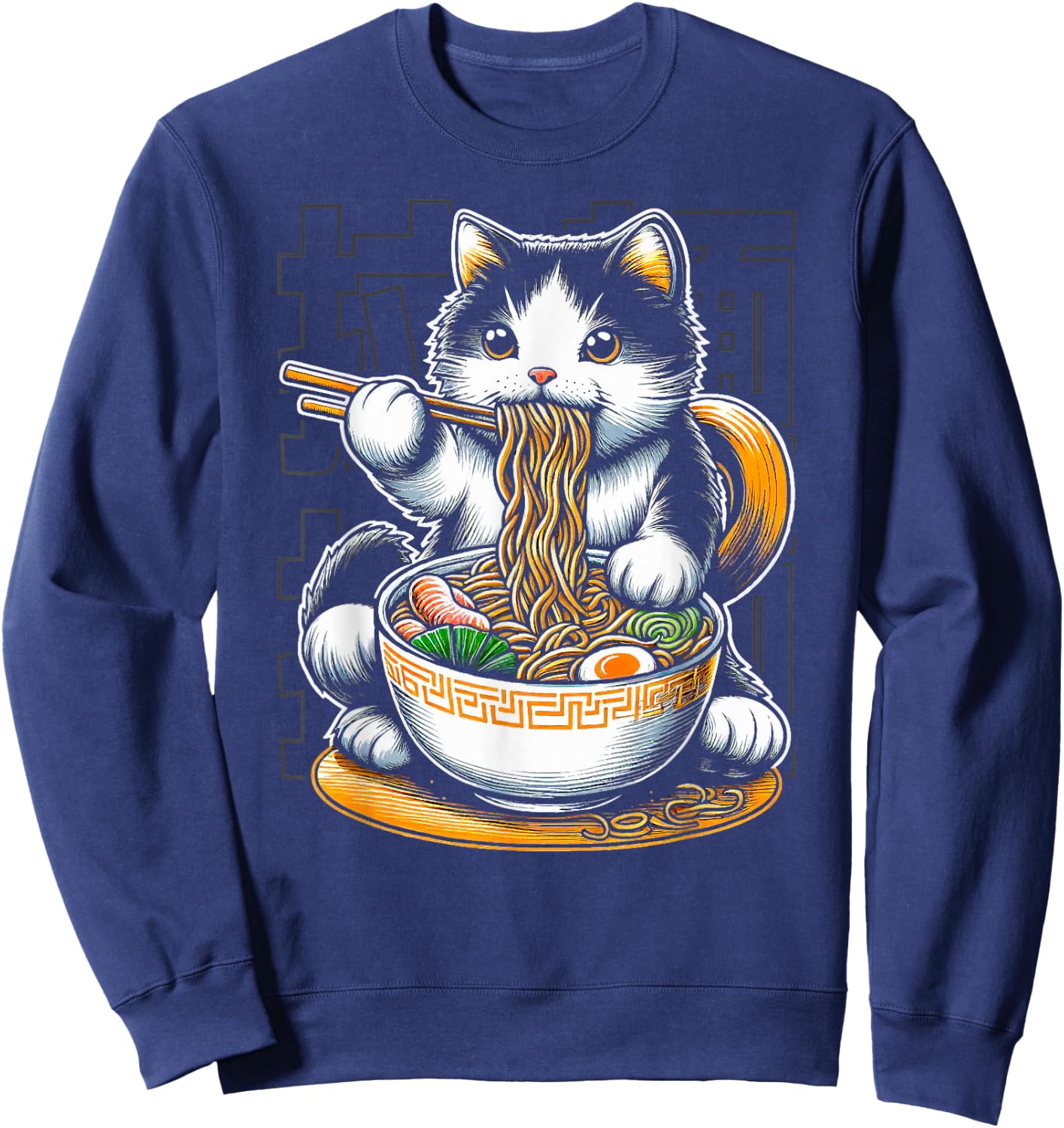 Cat Eating Ramen Food Cat Lover Ramen Noodles Eater Sweatshirt - Sweatshirt | Navy