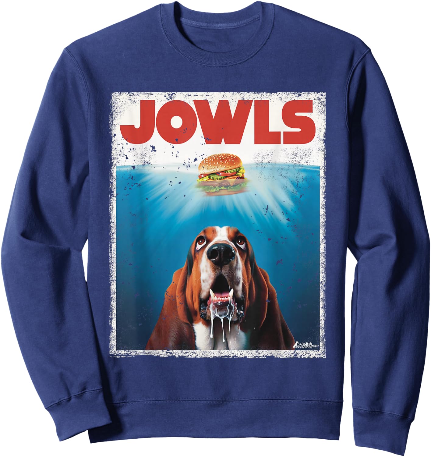 Funny Bassett Hound Dog Jowls Burger, Puppy Dog Eyes Dog Mom Sweatshirt - Sweatshirt | Navy