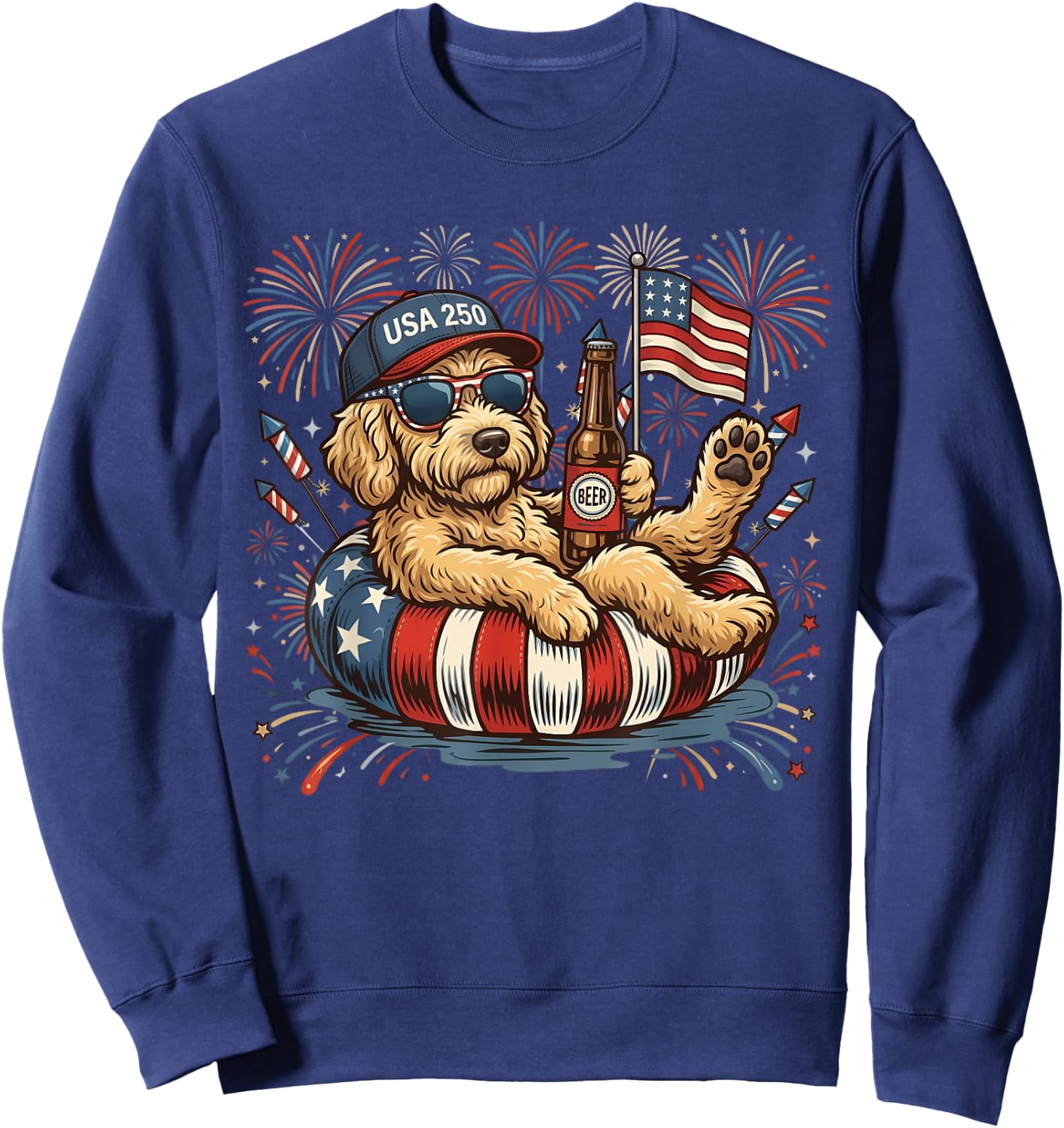 Goldendoodle Patriotic Golden Doodle 4th of July 250 Years Sweatshirt - Sweatshirt | Navy