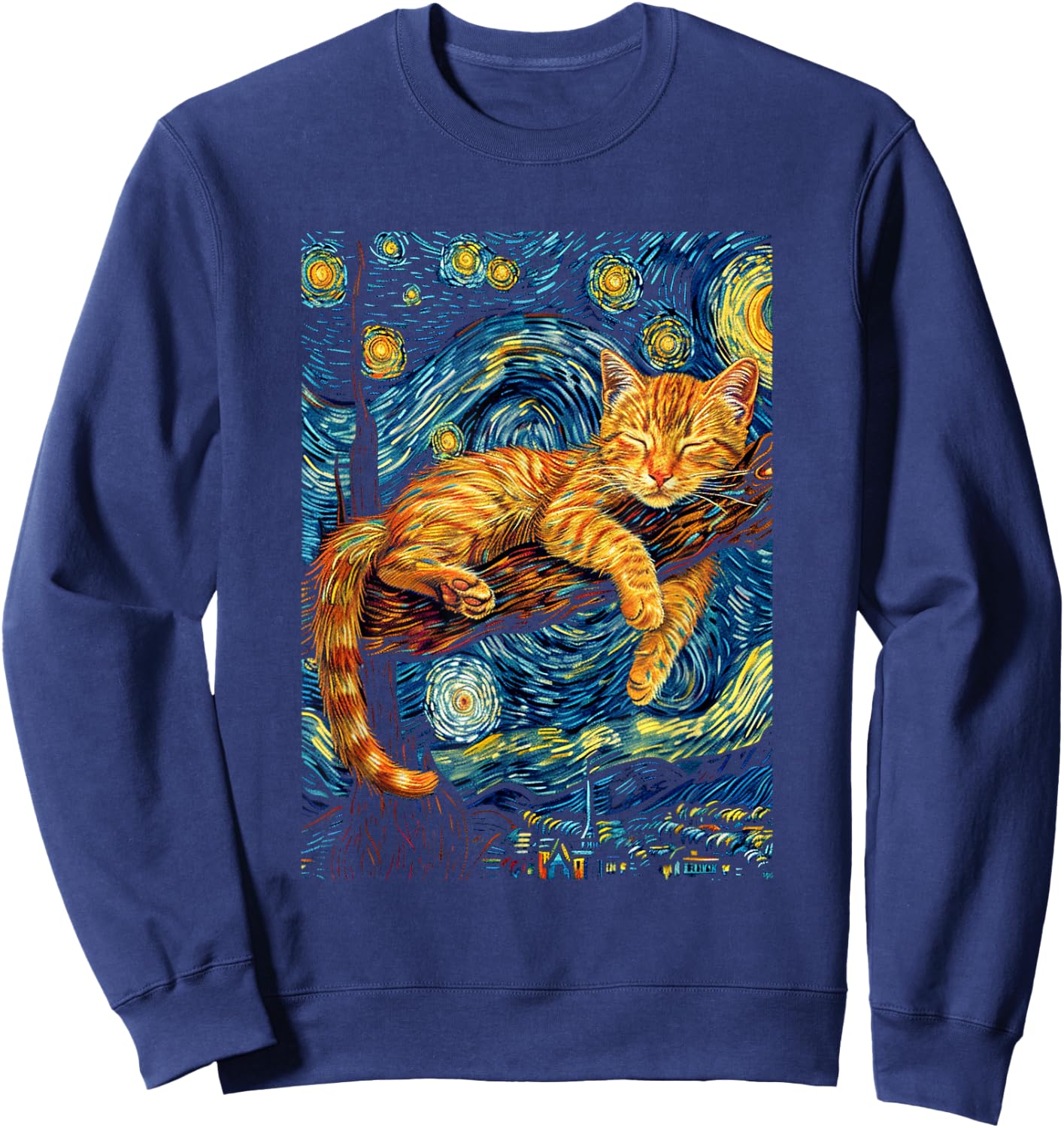 Cat Starry Night Van Gogh Cat for Cat Lover Cat Mom Cat Dad Sweatshirt - Sweatshirt | Navy