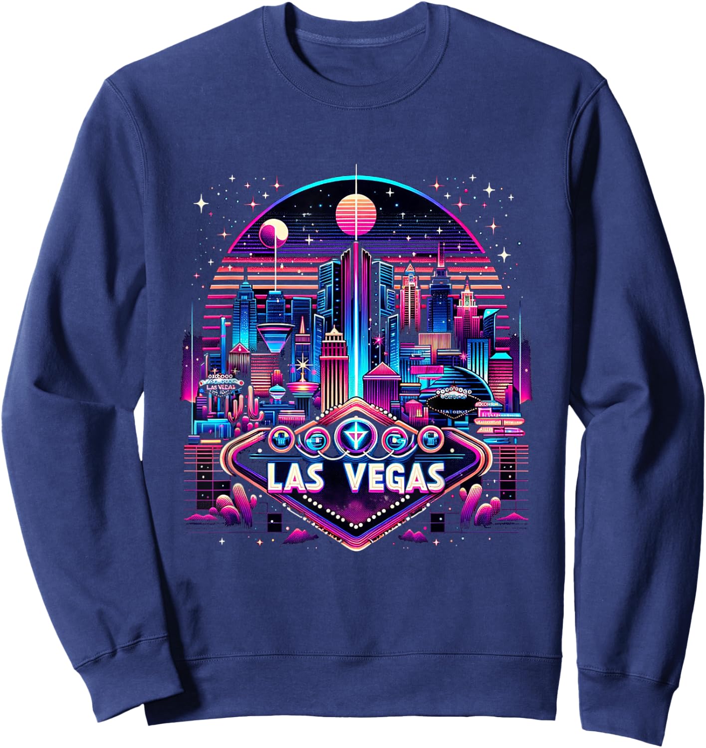 Las Vegas Nevada Shirt NV Family Trip 90s Retro City Skyline Sweatshirt - Sweatshirt | Navy