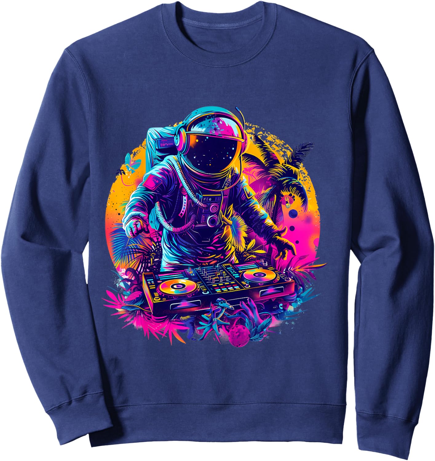 Astronaut DJ Tropical Turntable DJ Astronaut Beatmaker EDM Sweatshirt - Sweatshirt | Navy