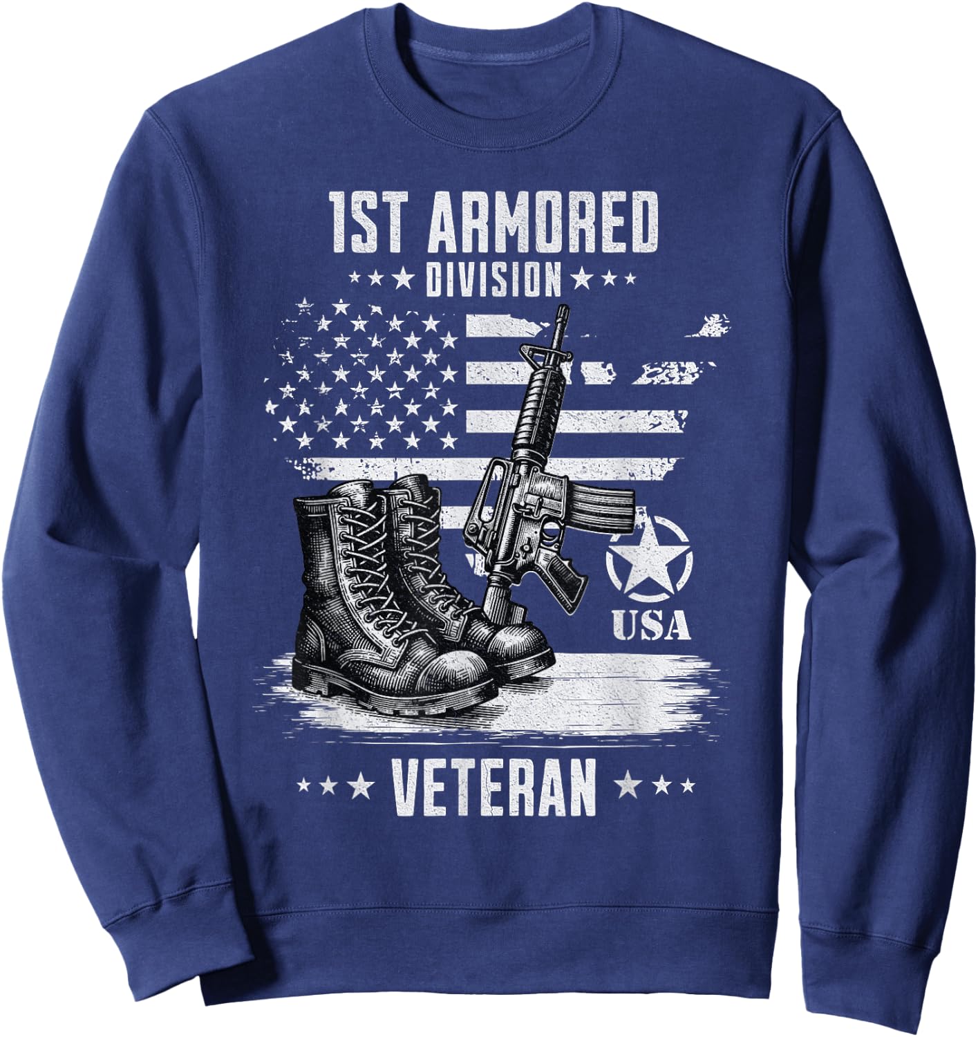 1st Armored Division Veteran Military Veteran Distressed Sweatshirt - Sweatshirt | Navy