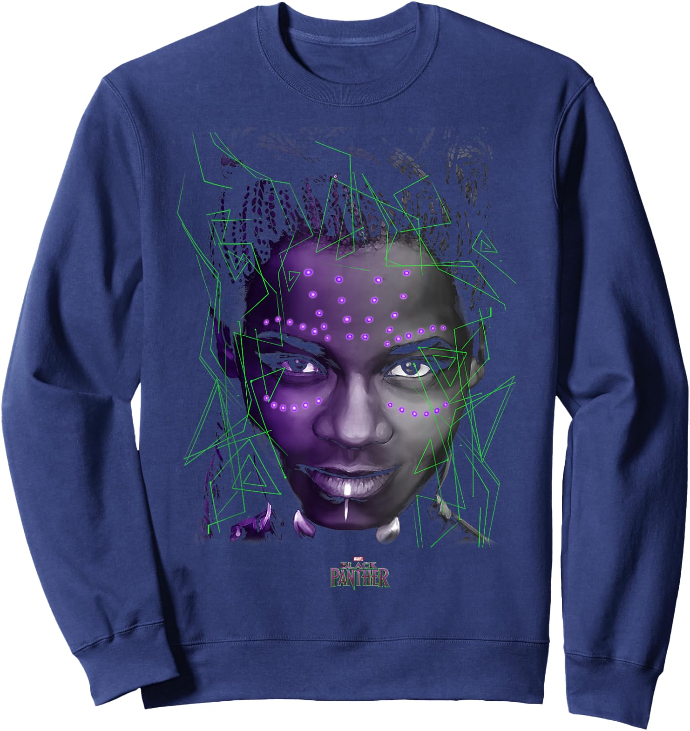 Marvel Black Panther Movie Shuri Neon Glow Graphic Sweatshirt - Sweatshirt | Navy