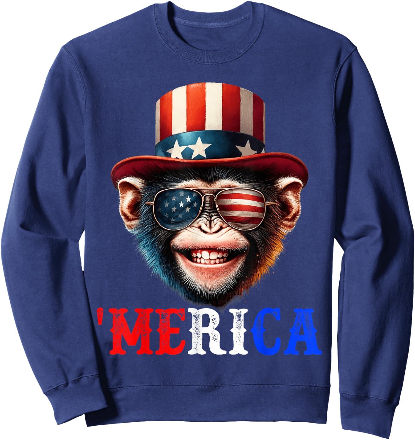 Merica Monkey Patriotic 4th of July Funny Kids Men Women Sweatshirt - Sweatshirt | Navy