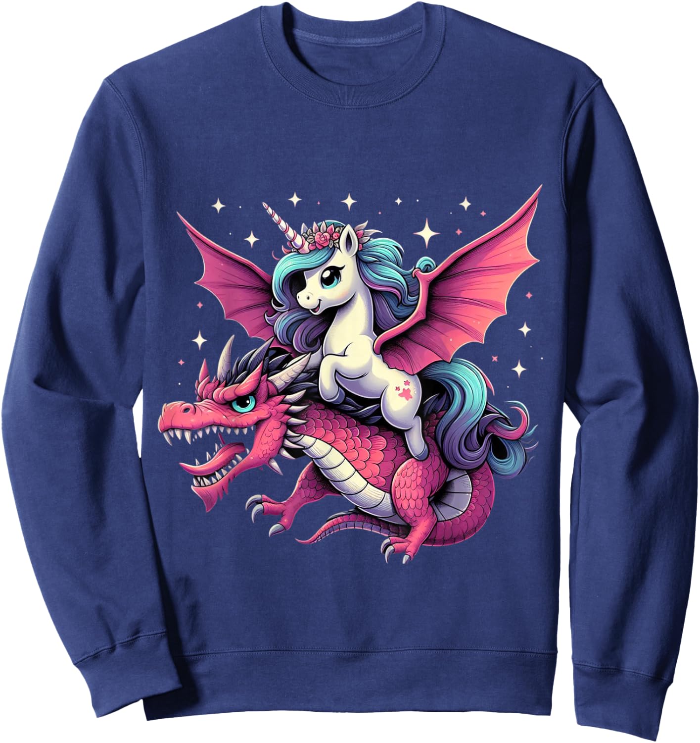 Unicorn Riding Dragon Boys Girls Women Kids Teens Rainbow Sweatshirt - Sweatshirt | Navy