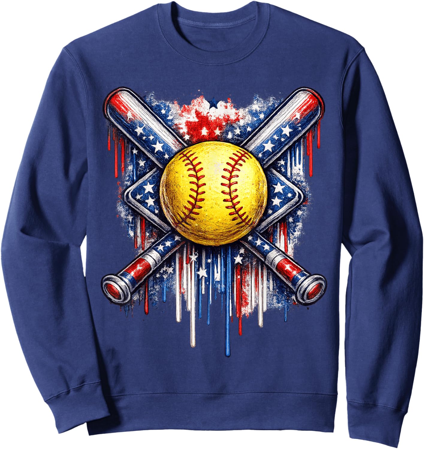 Softball Drip Ice Cream American Flag 4th of July Sweatshirt - Sweatshirt | Navy
