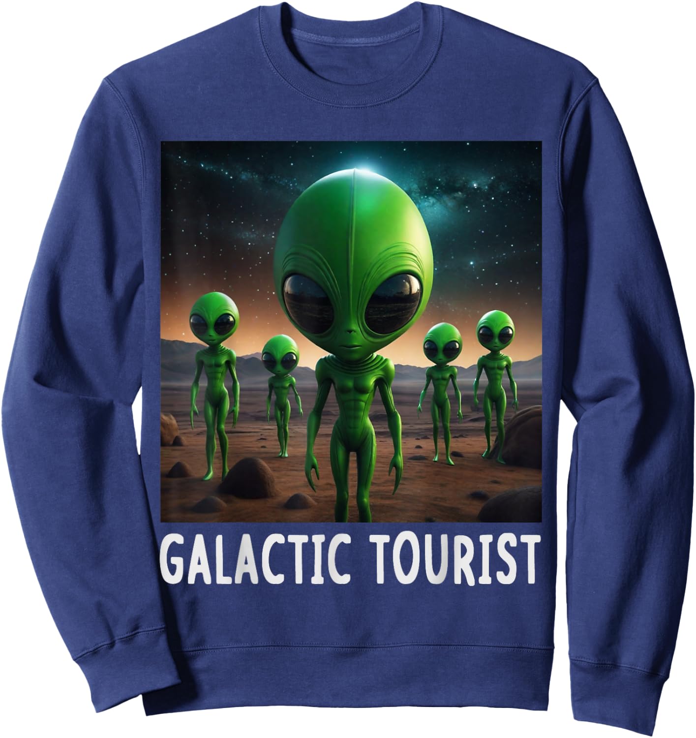 Funny Aliens Galactic Tourist Spaceship UFO Men Women Kids Sweatshirt - Sweatshirt | Navy