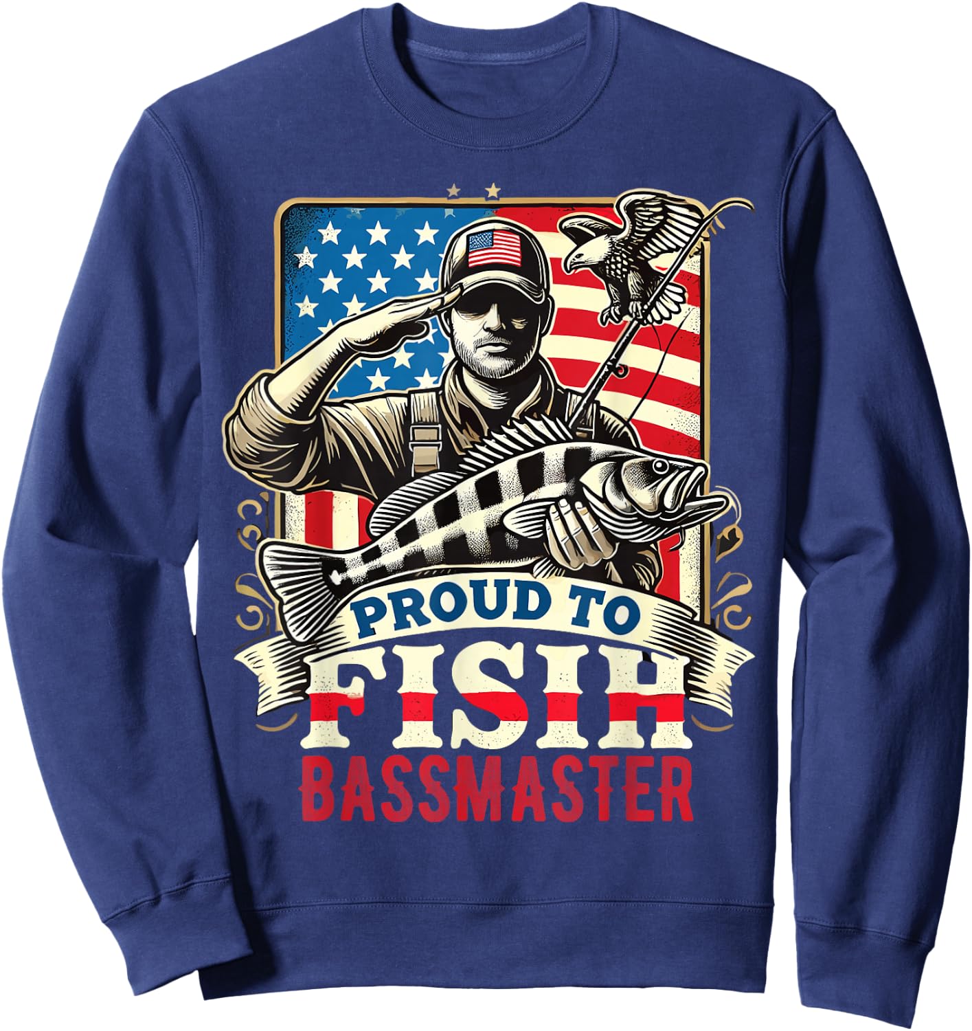 Proud to Fish Bassmaster Patriotic Design Sweatshirt - Sweatshirt | Navy