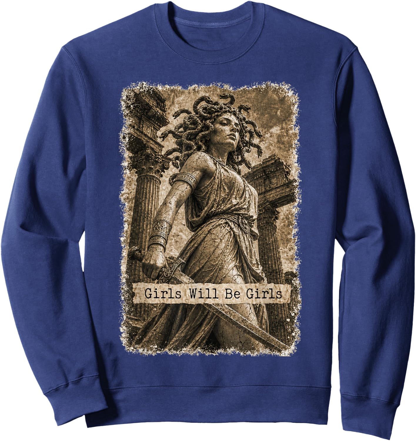 Girl Will Be Girls Medusa Feminist Witch Monster Halloween Sweatshirt - Sweatshirt | Navy