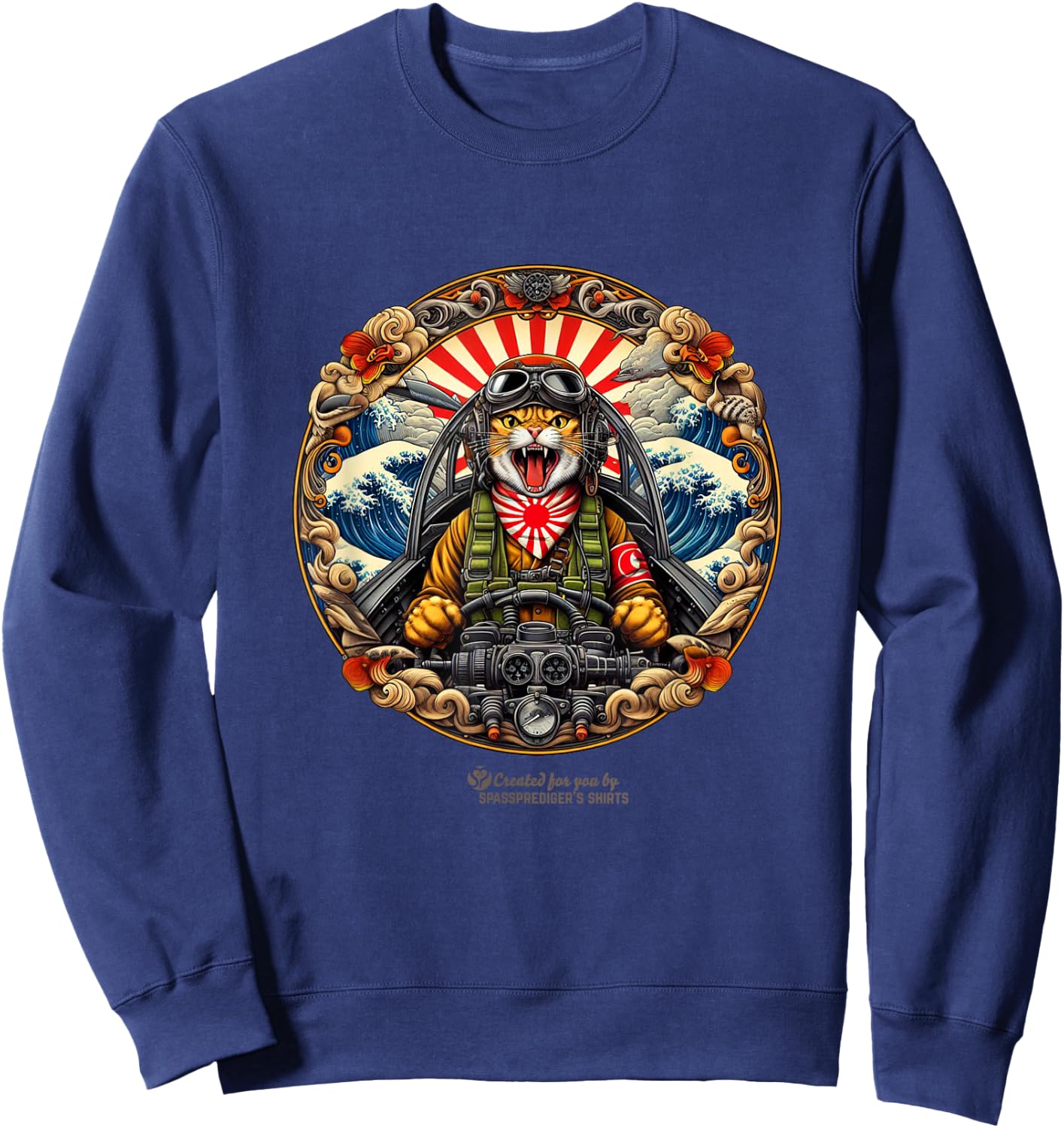 Japanese Kamikaze Pilot Fighting Cat Sweatshirt - Sweatshirt | Navy
