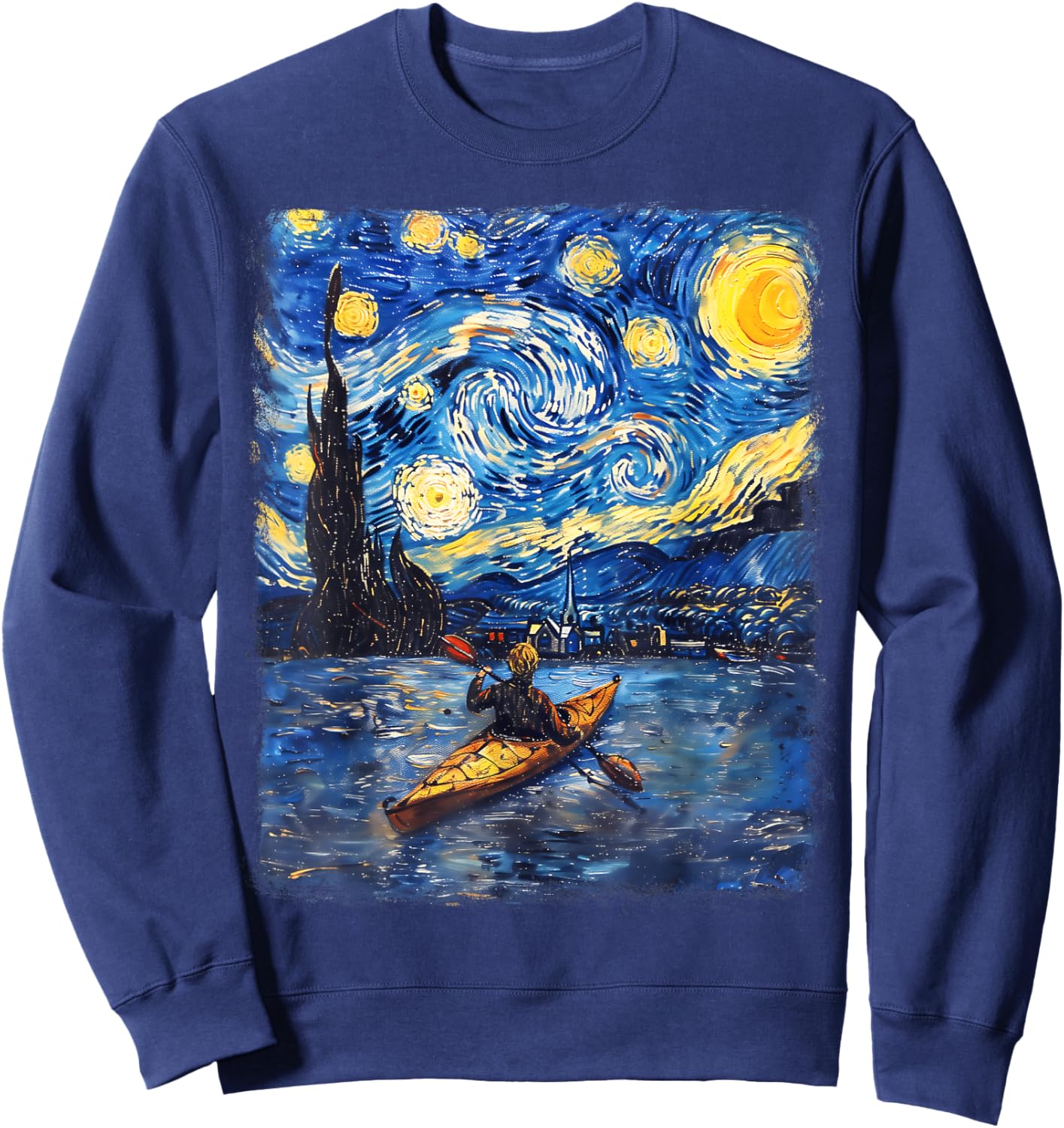 Kayaking Kayak Kayaker Starry Night Painting Sweatshirt - Sweatshirt | Navy