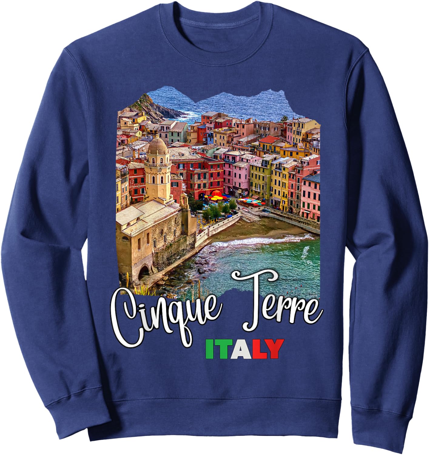 Cinque Terre Italy Souvenirs Cinque Terre Aerial View , -Adults, Black, Small, Short Sleeve Sweatshirt - Sweatshirt | Navy