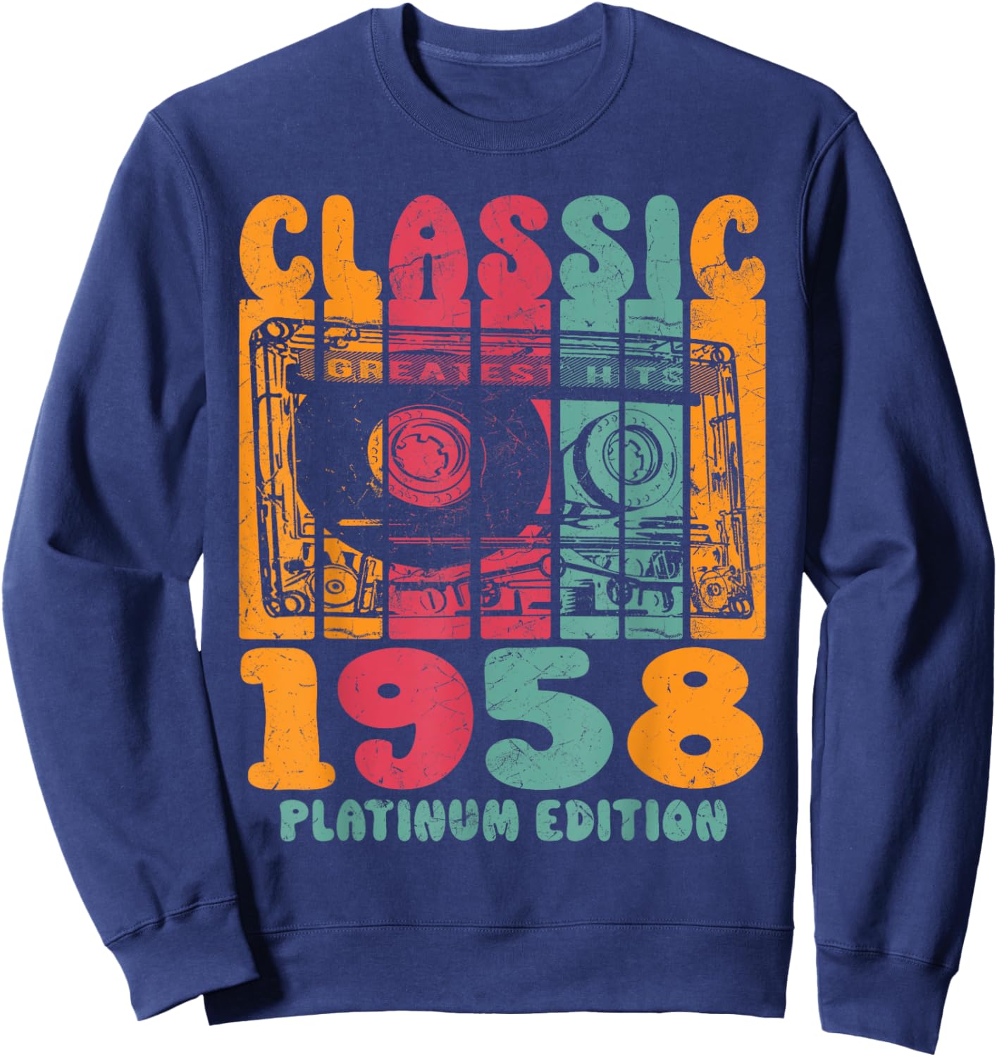 Born In 1958, Retro Mix Tape Platinum Edition 1958 Birthday Sweatshirt - Sweatshirt | Navy