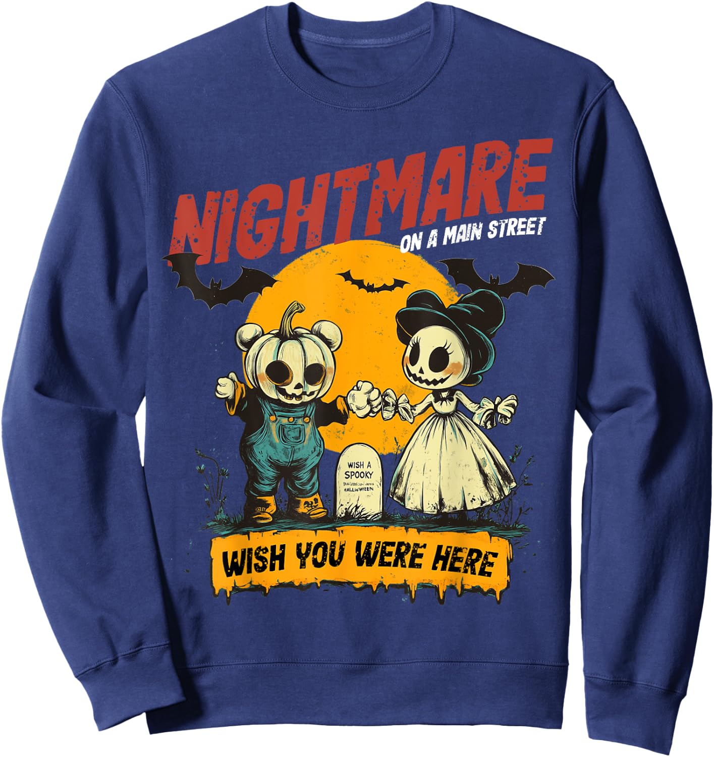 Vintage Mainstreet Halloween Pumpkin On Head Nightmare Sweatshirt - Sweatshirt | Navy
