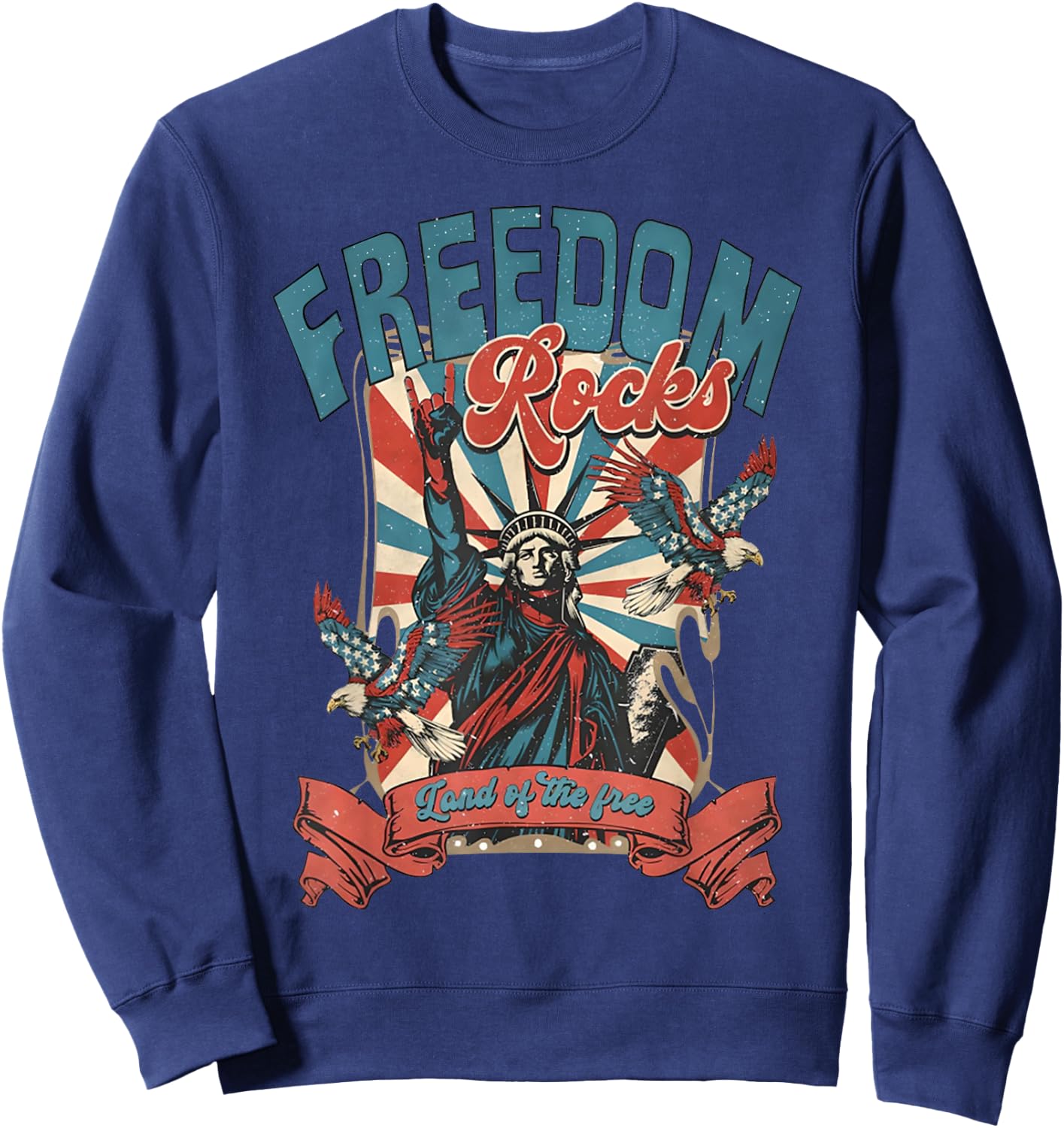 Freedom Rocks July 4th Rock On Patriotic Statue Of Liberty Kids Men Sweatshirt - Sweatshirt | Navy