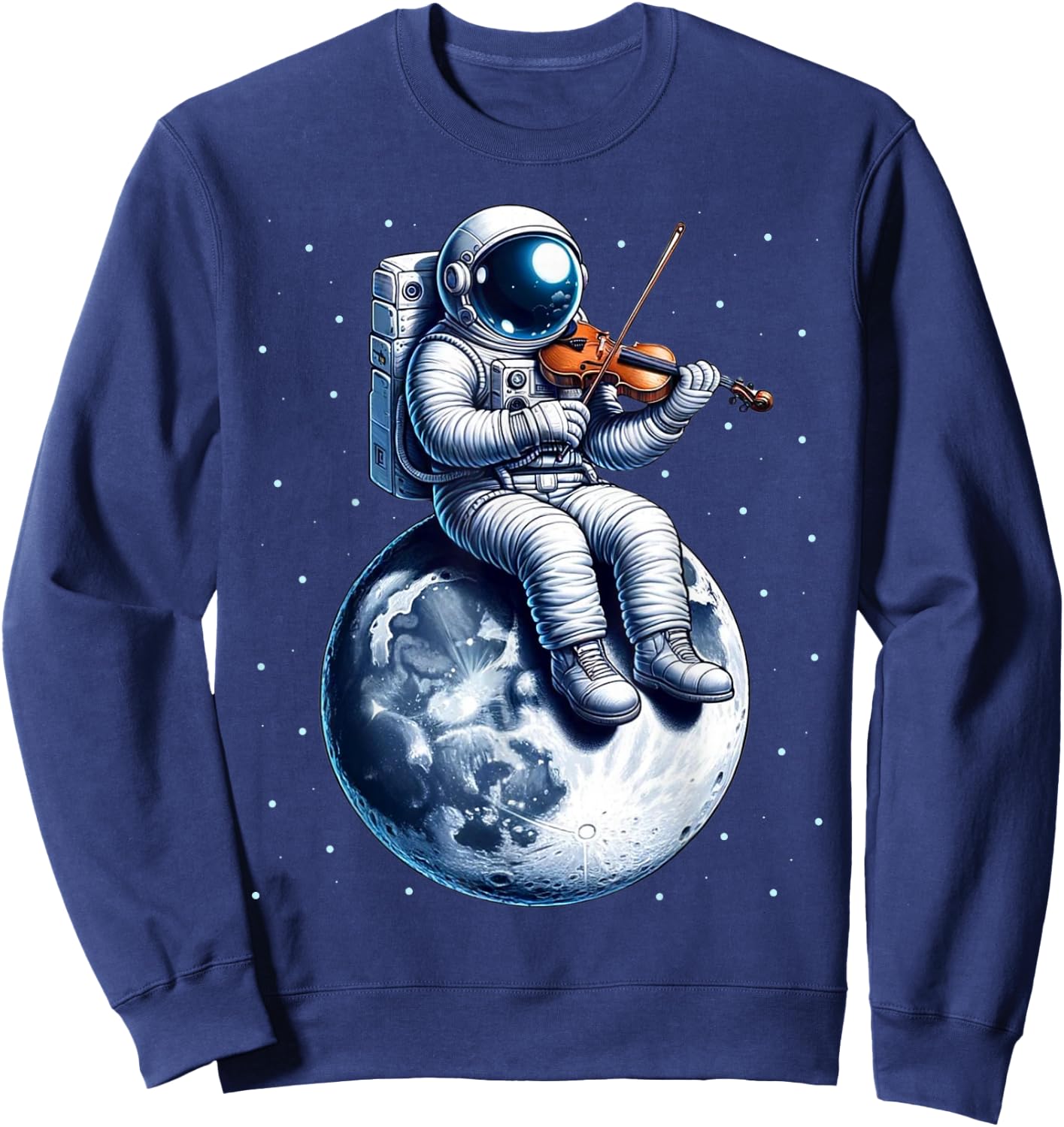Astronaut Playing Violin on Moon Space Music Lover Novelty Sweatshirt - Sweatshirt | Navy