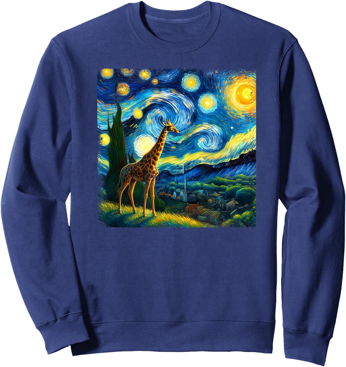 Giraffe Starry Night Van Gogh Painting Giraffe Lover Sweatshirt - Sweatshirt | Navy
