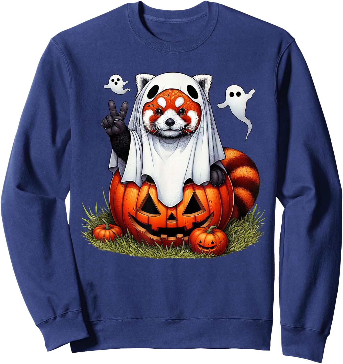 Funny Red Panda Ghost Boo Halloween Kids Sweatshirt - Sweatshirt | Navy