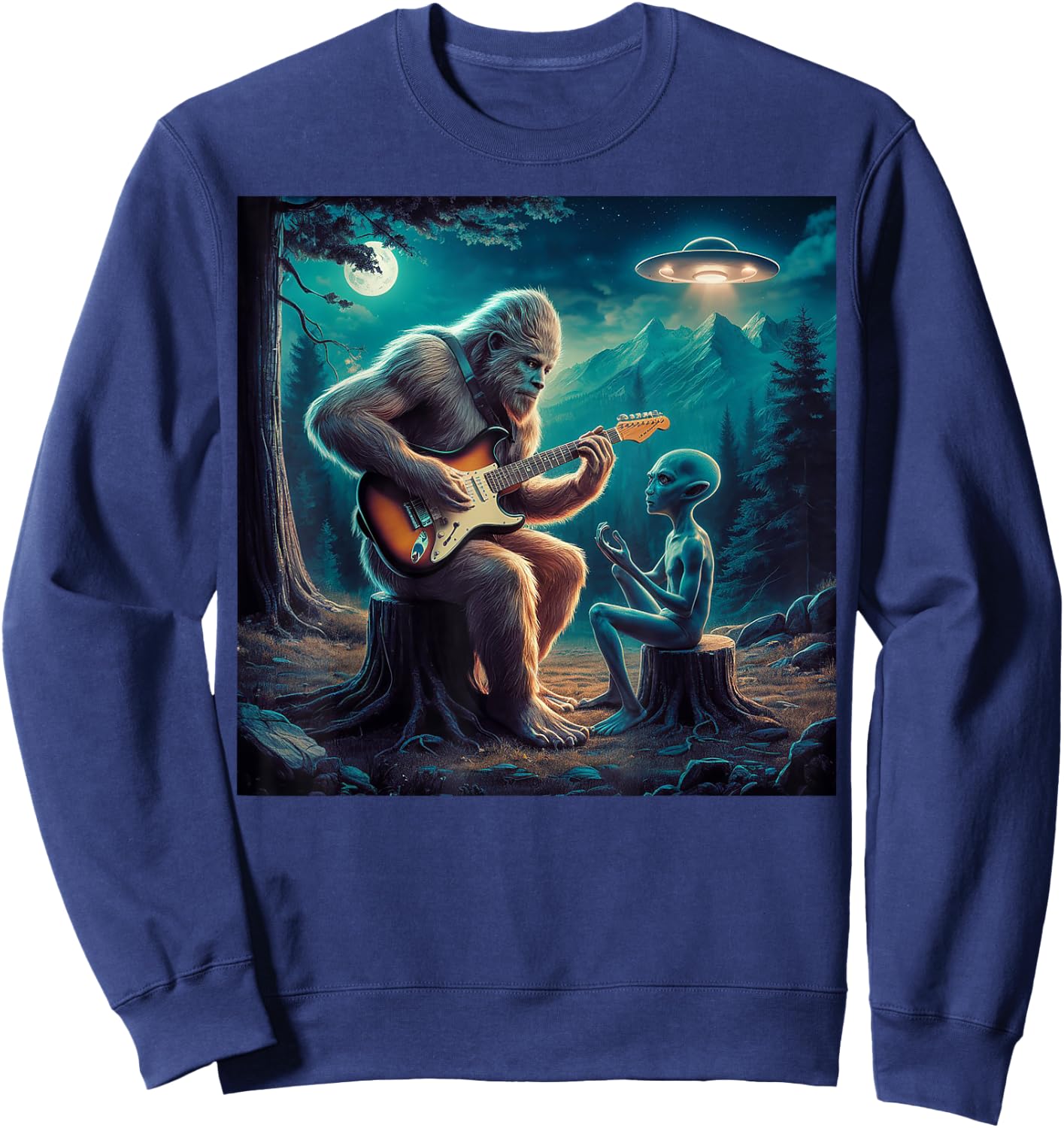 Alien Bigfoot Guitar Sasquatch UFO Gifts , Women, Kid Sweatshirt - Sweatshirt | Navy