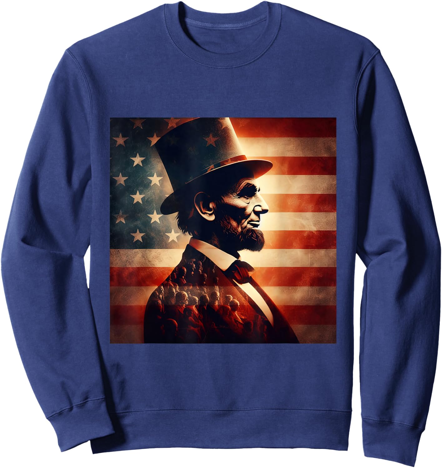 Abraham Lincoln 4th of July Independence Day American Flag Sweatshirt - Sweatshirt | Navy