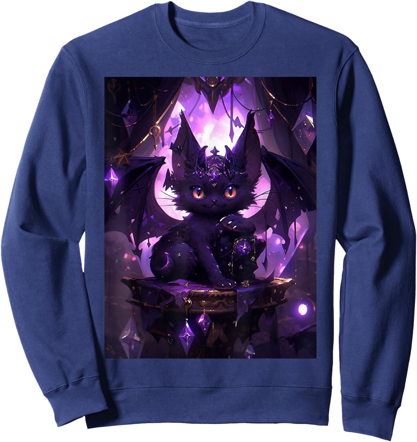 Kawaii Cat Purple Bat Cute Dragon Pastel Goth Men Women Girls Kids Sweatshirt - Sweatshirt | Navy