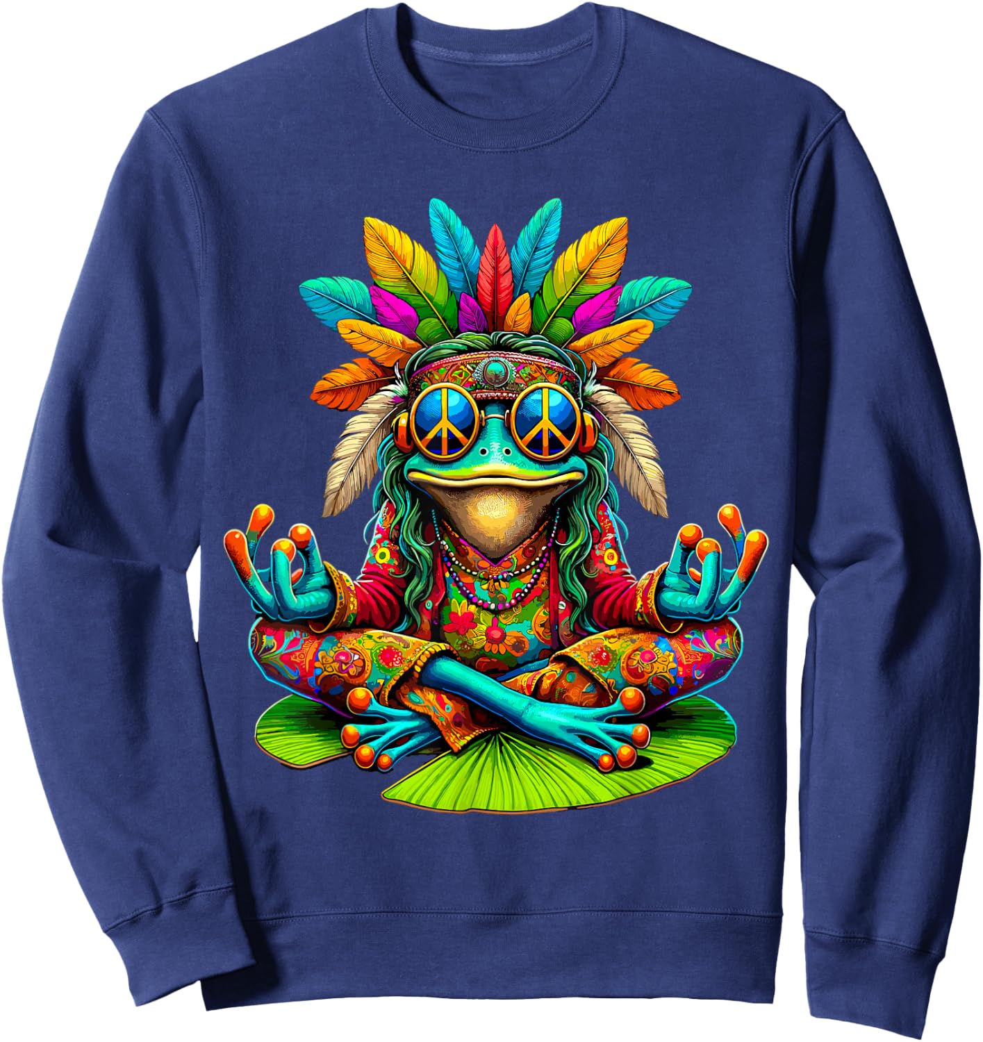 Frog Peace Sign Sunglasses Hippie Sweatshirt - Sweatshirt | Navy