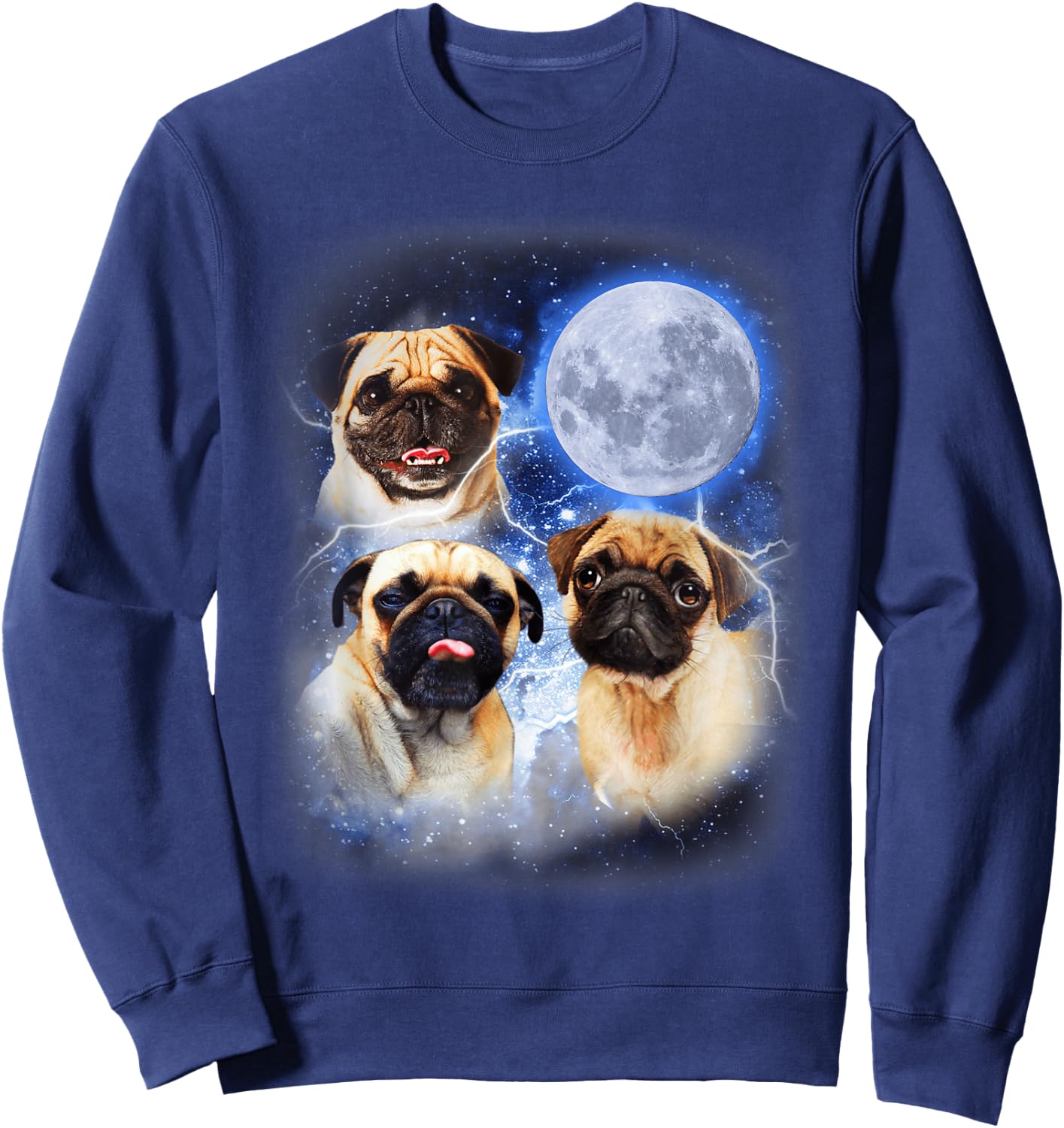 Pug Moon Dog Lovers Three Space Canines Funny Pug Sweatshirt - Sweatshirt | Navy