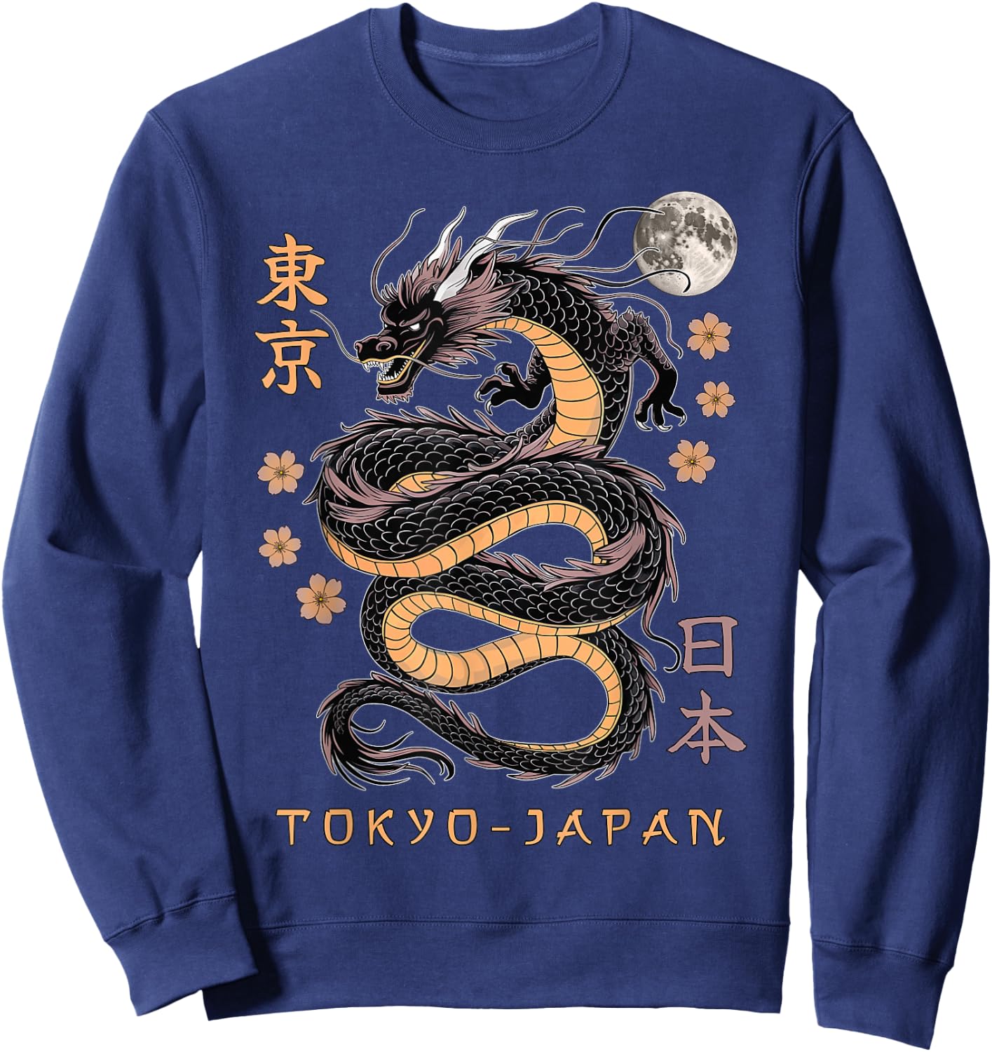 Japanese Dragon Tokyo Japan 80's Asian Mythical Anime Tattoo Sweatshirt - Sweatshirt | Navy