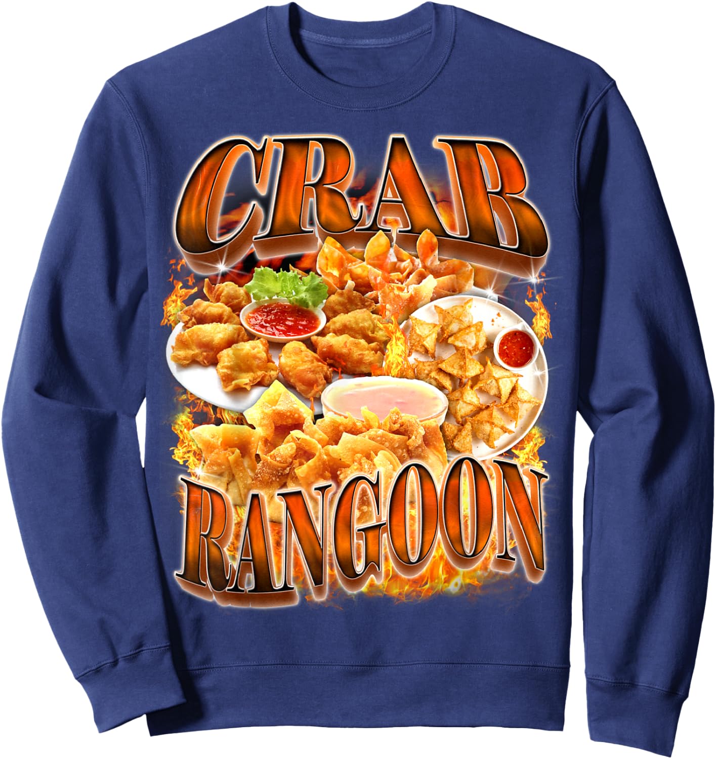 Crab Rangoon Meme Bootleg Rap Style 90s Vintage Funny 1990s Sweatshirt - Sweatshirt | Navy