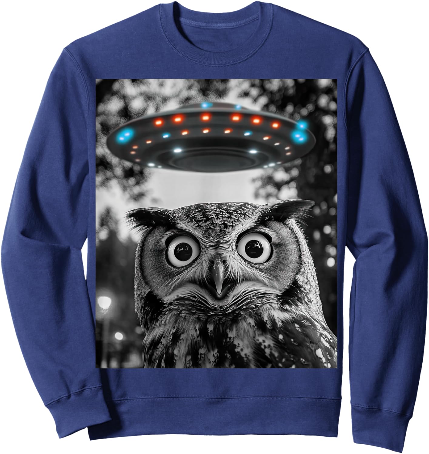 Owl Selfie With Alien UFO Men Women Boys Girls Kids Sweatshirt - Sweatshirt | Navy