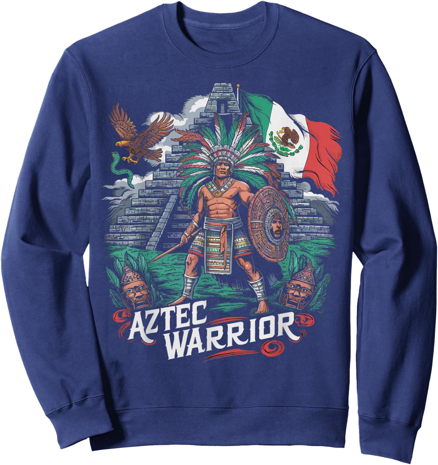 Aztec Warrior Mayan Indigenous Mexican Aztec Jaguar Sweatshirt - Sweatshirt | Navy