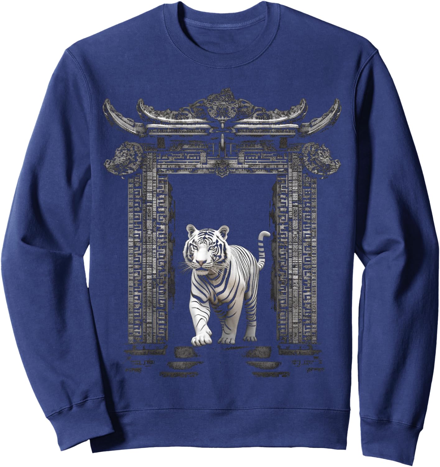 White Tiger Architecture - Animal Art Zoo Motif Tiger Sweatshirt - Sweatshirt | Navy