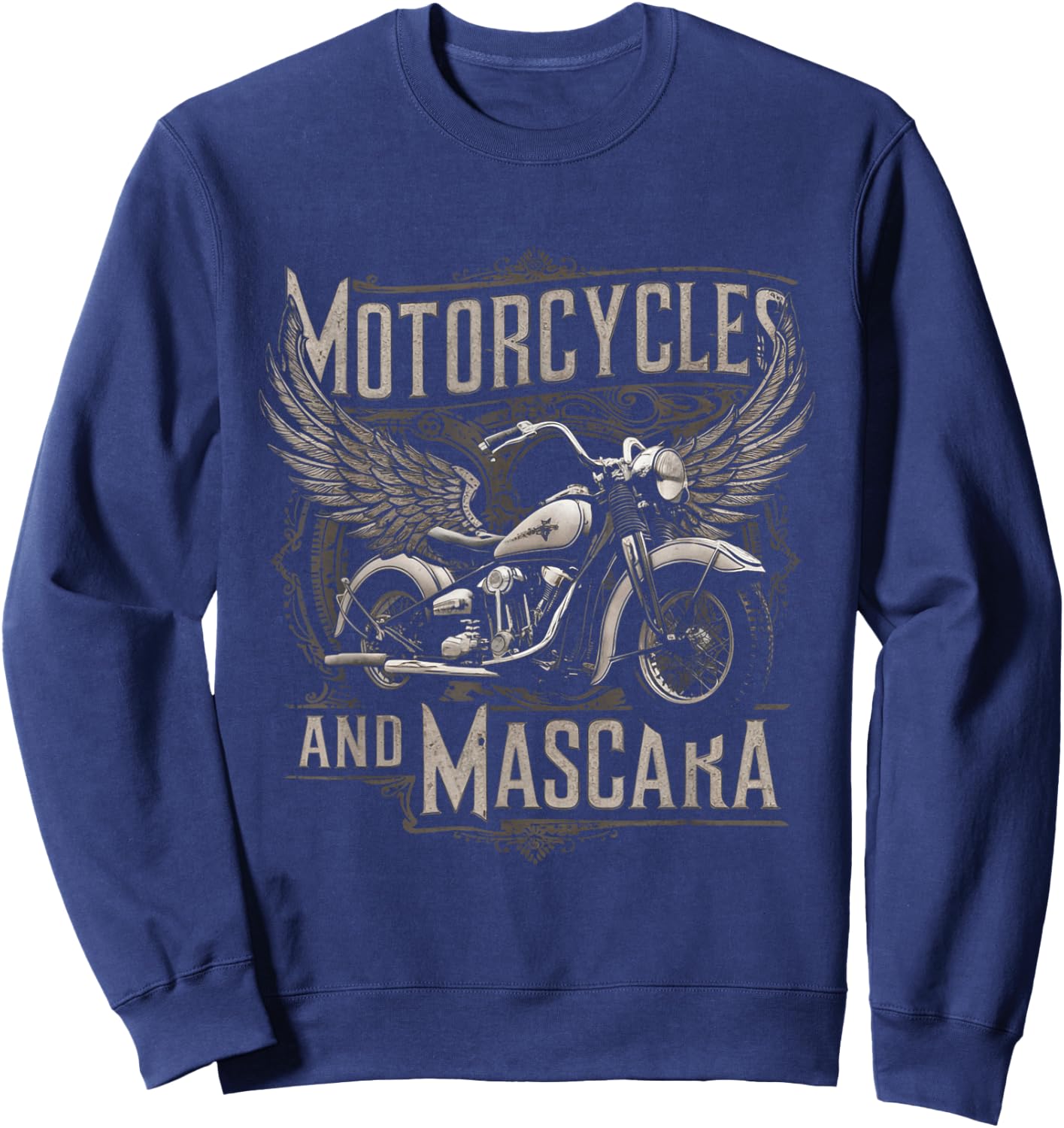Vintage Motorcycles And Mascara Cute Motor Lover Sweatshirt - Sweatshirt | Navy