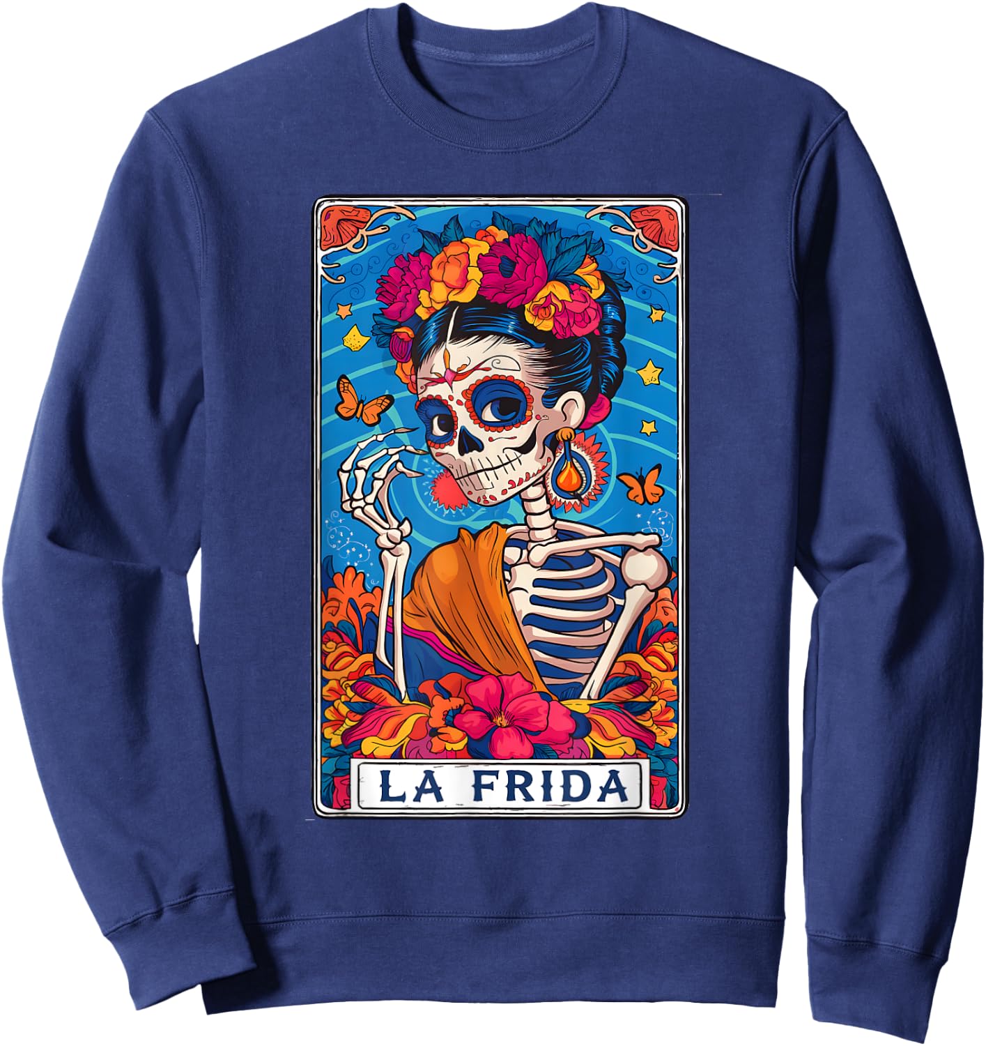 La Frida Tarot Card Mexican Latina Skeleton Sweatshirt - Sweatshirt | Navy