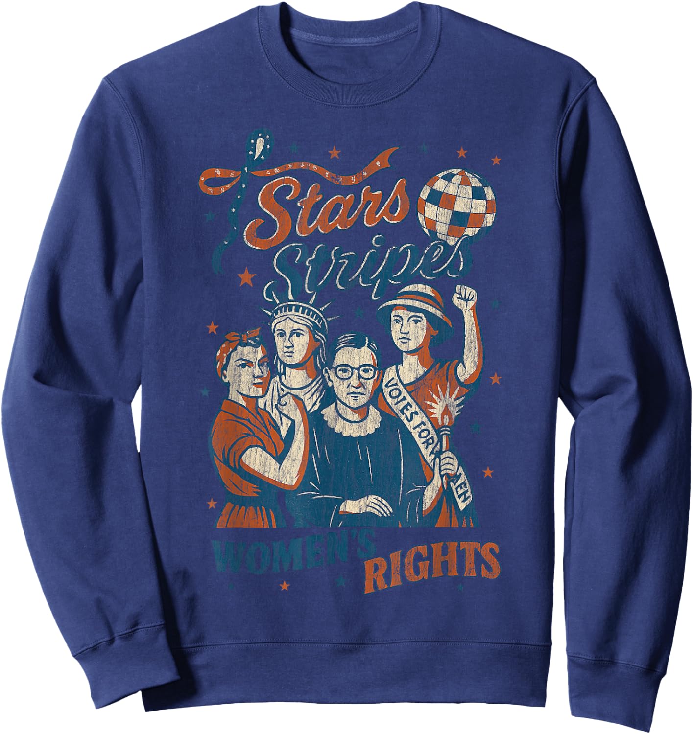 4th Of July Feminist Stars Stripes and Women's Rights Sweatshirt - Sweatshirt | Navy