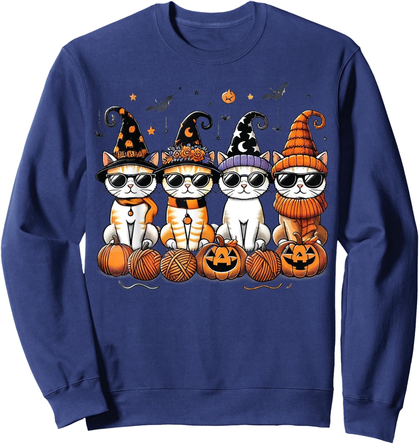 Cute Cats Witch Hat Funny Halloween Pumpkin Women Girls Sweatshirt - Sweatshirt | Navy