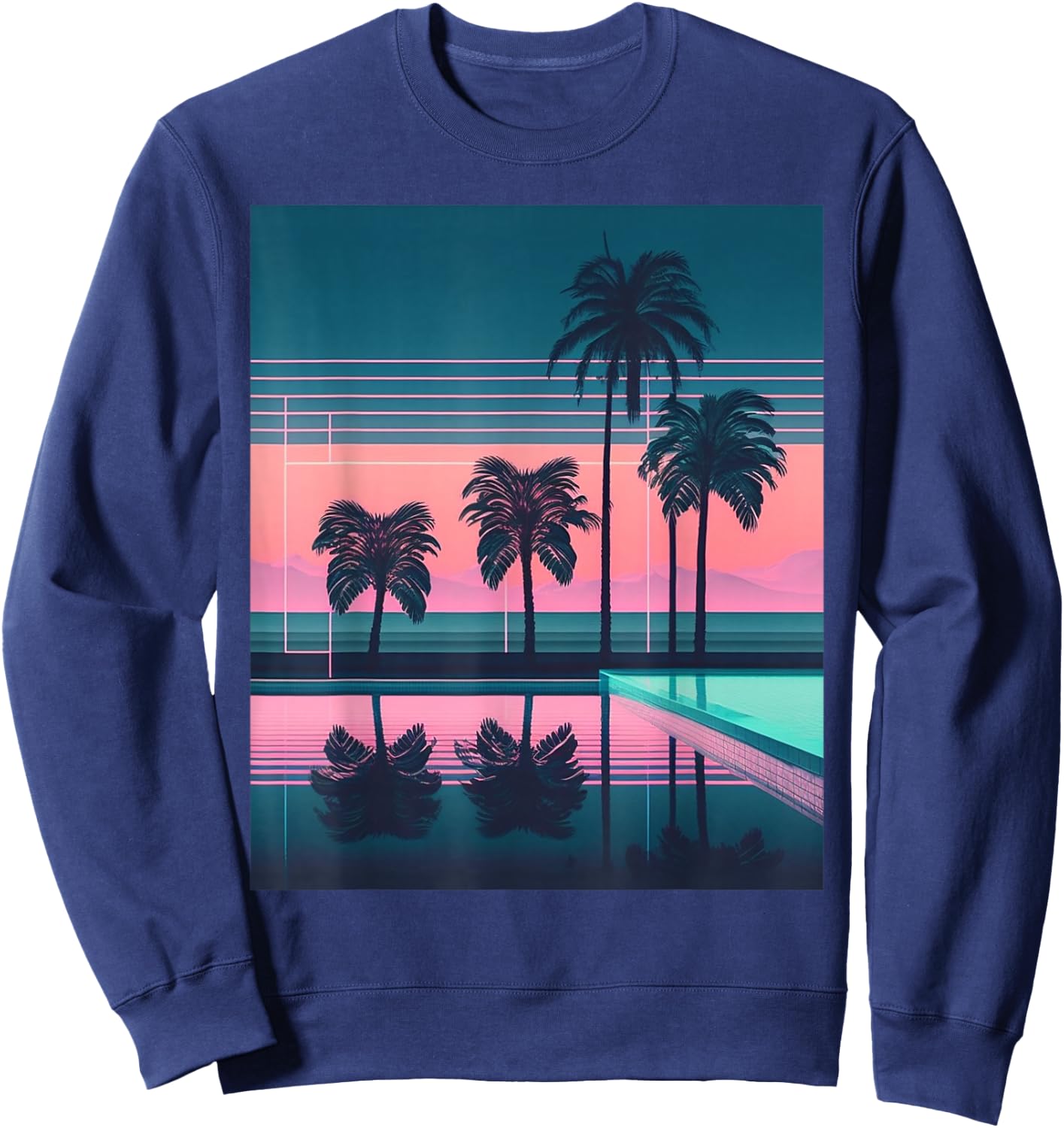 Vaporwave Aesthetic - Trippy Tropical Palm Tree Vapor Wave Sweatshirt - Sweatshirt | Navy