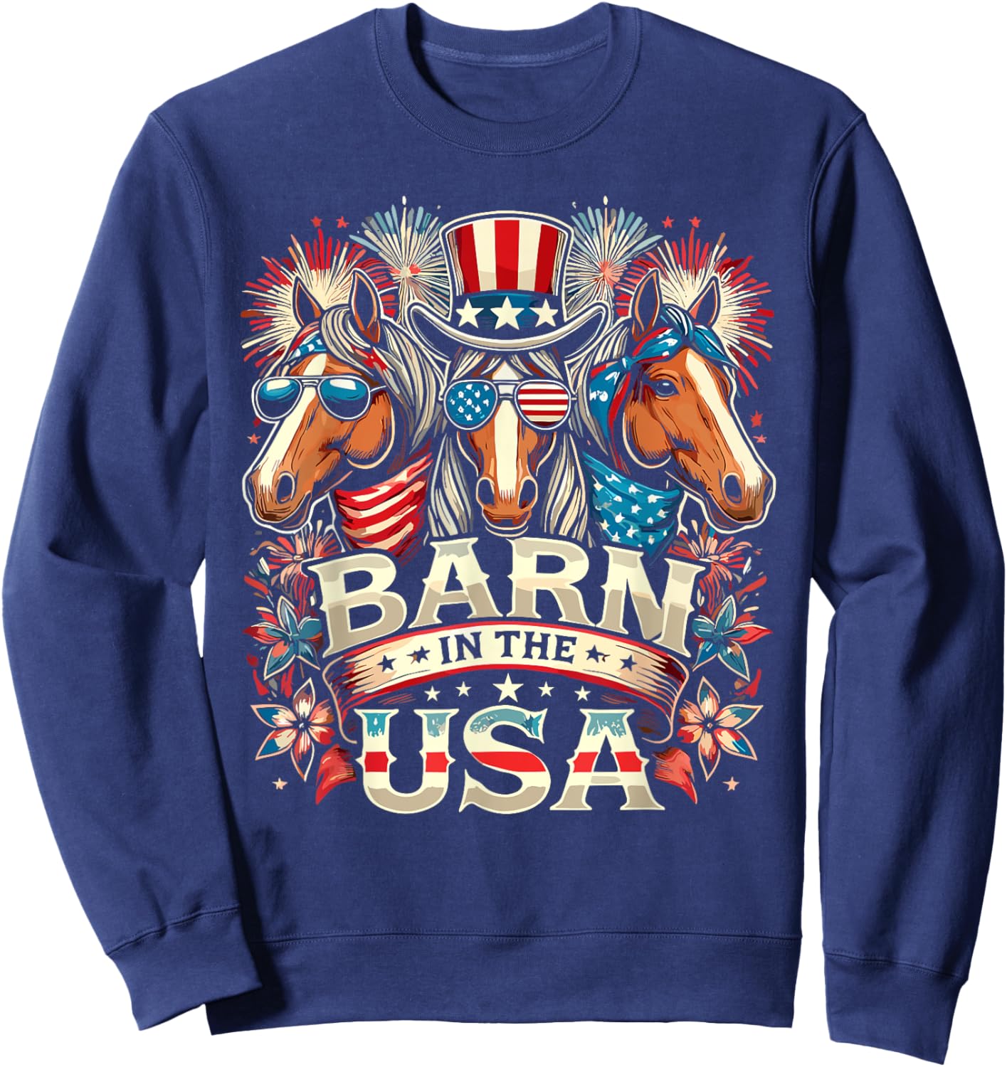 Barn In The USA 4th Of July Horse Patriotic Women Kids Men Sweatshirt - Sweatshirt | Navy