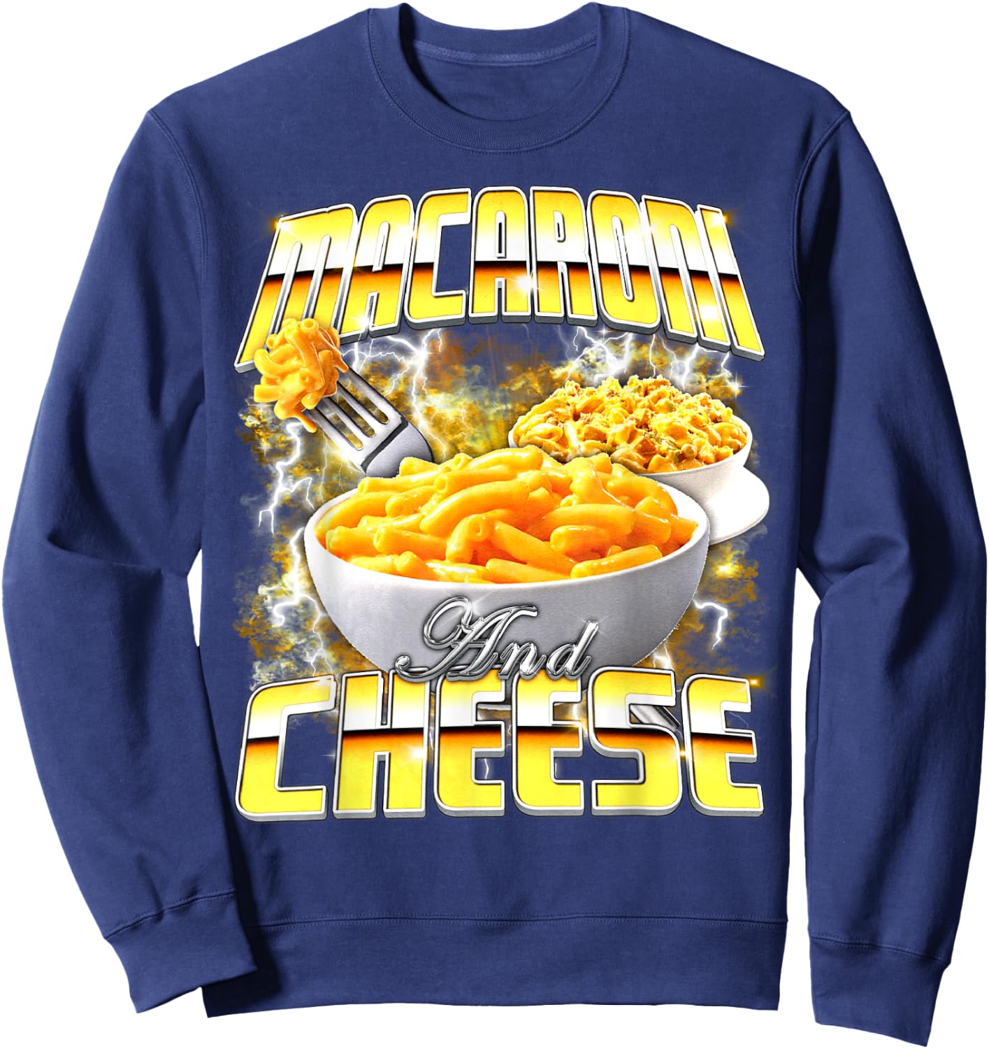 Macaroni and Cheese Meme Bootleg Rap Style 90s Vintage Funny Sweatshirt - Sweatshirt | Navy