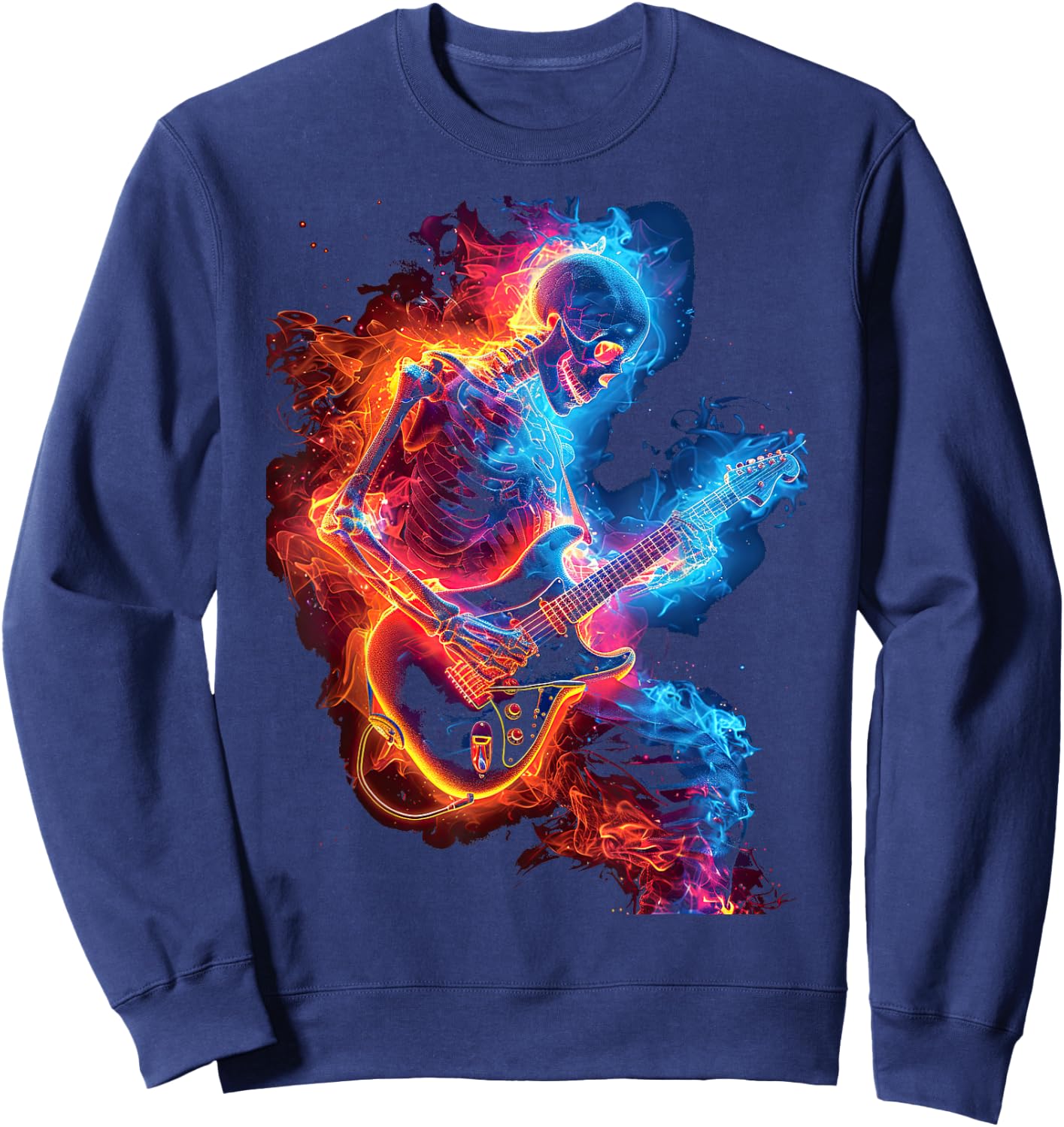 Skeleton Playing Guitar,Rock Star Shredding Guitar Sweatshirt - Sweatshirt | Navy