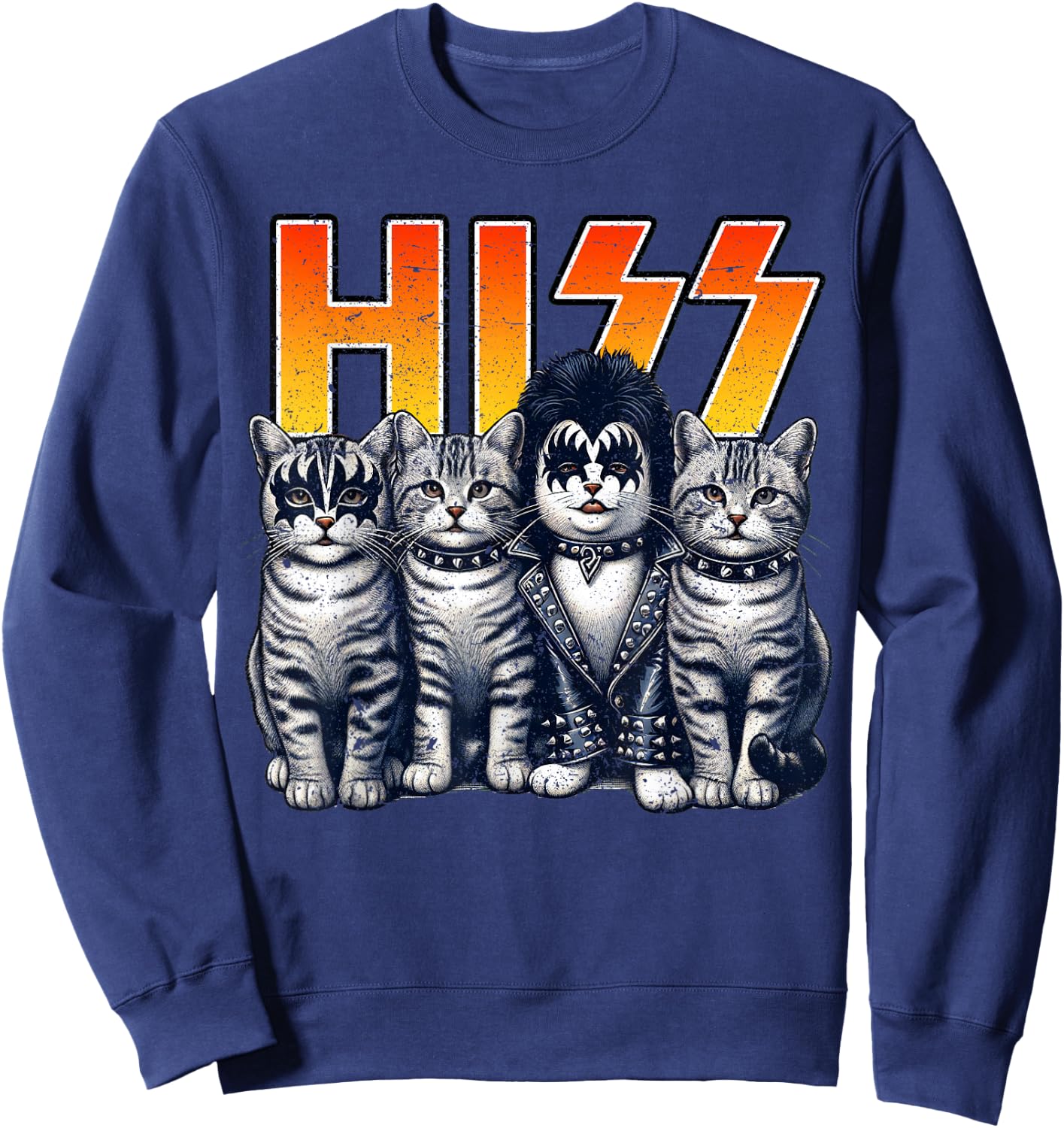 HISS Funny Cat Kittens Lover Hiss Distressed Style Women Sweatshirt - Sweatshirt | Navy