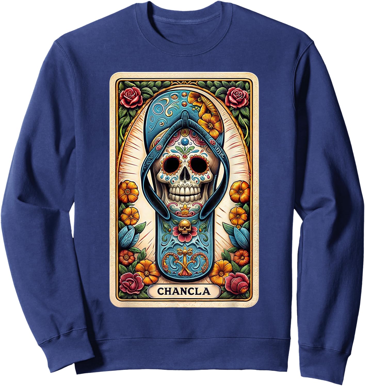 La Chancla Flip Flop Card Funny Mexican Mom Tarot Card Sweatshirt - Sweatshirt | Navy