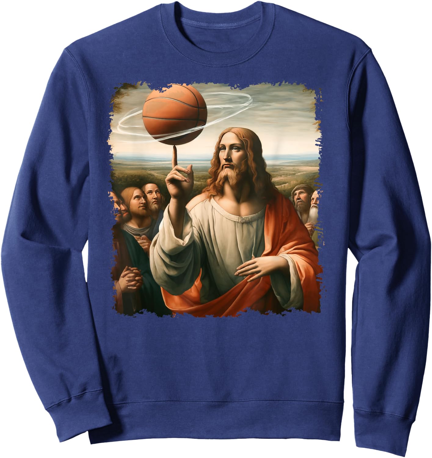 Jesus Spin A Basketball Painting, Christian Basketball Sweatshirt - Sweatshirt | Navy