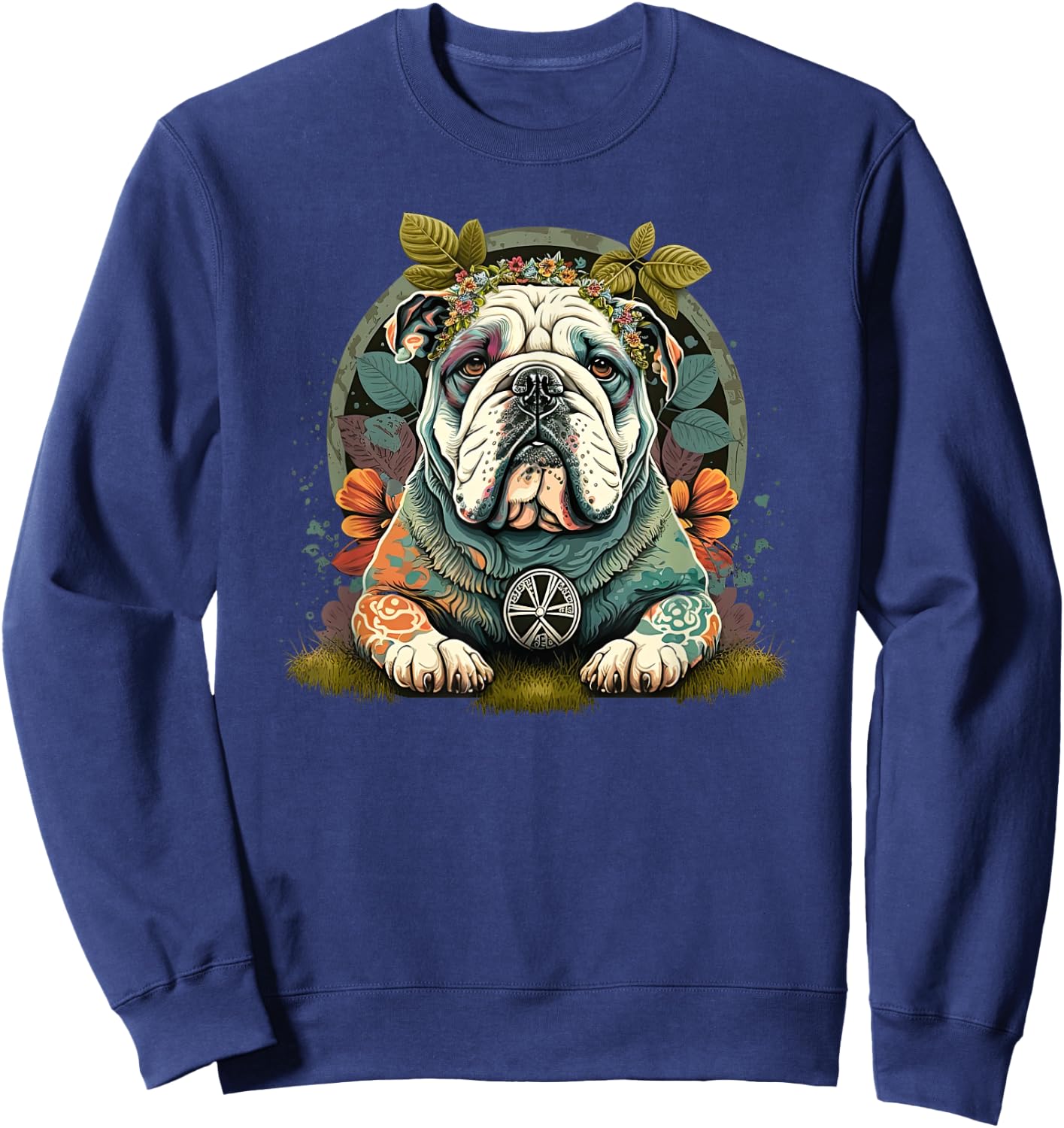 Funny Bulldog Dog Hippie Sweatshirt - Sweatshirt | Navy