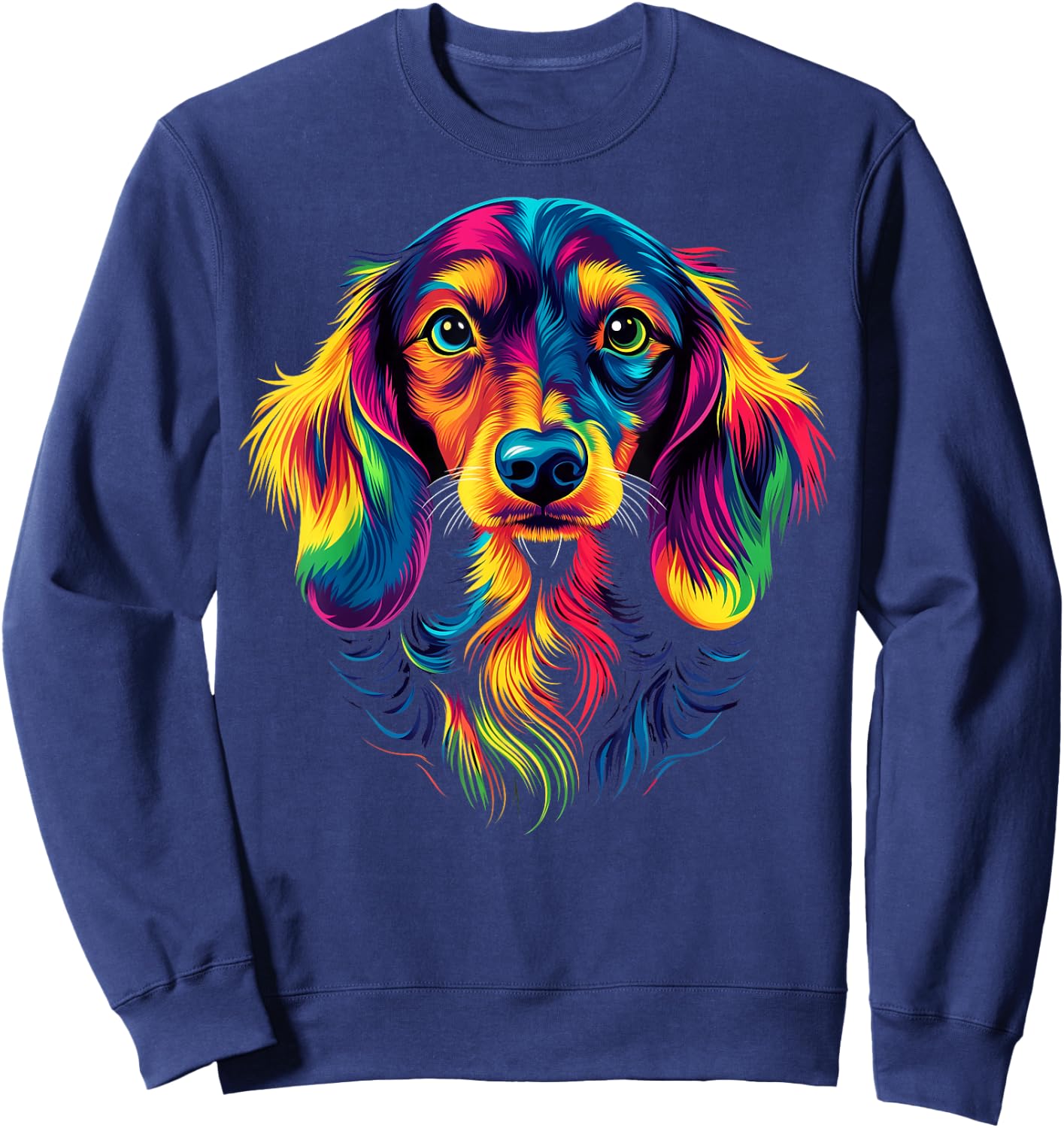 Colorful Long-Haired Dachshund Doxie Wiener Dog Lover Black Sweatshirt - Sweatshirt | Navy